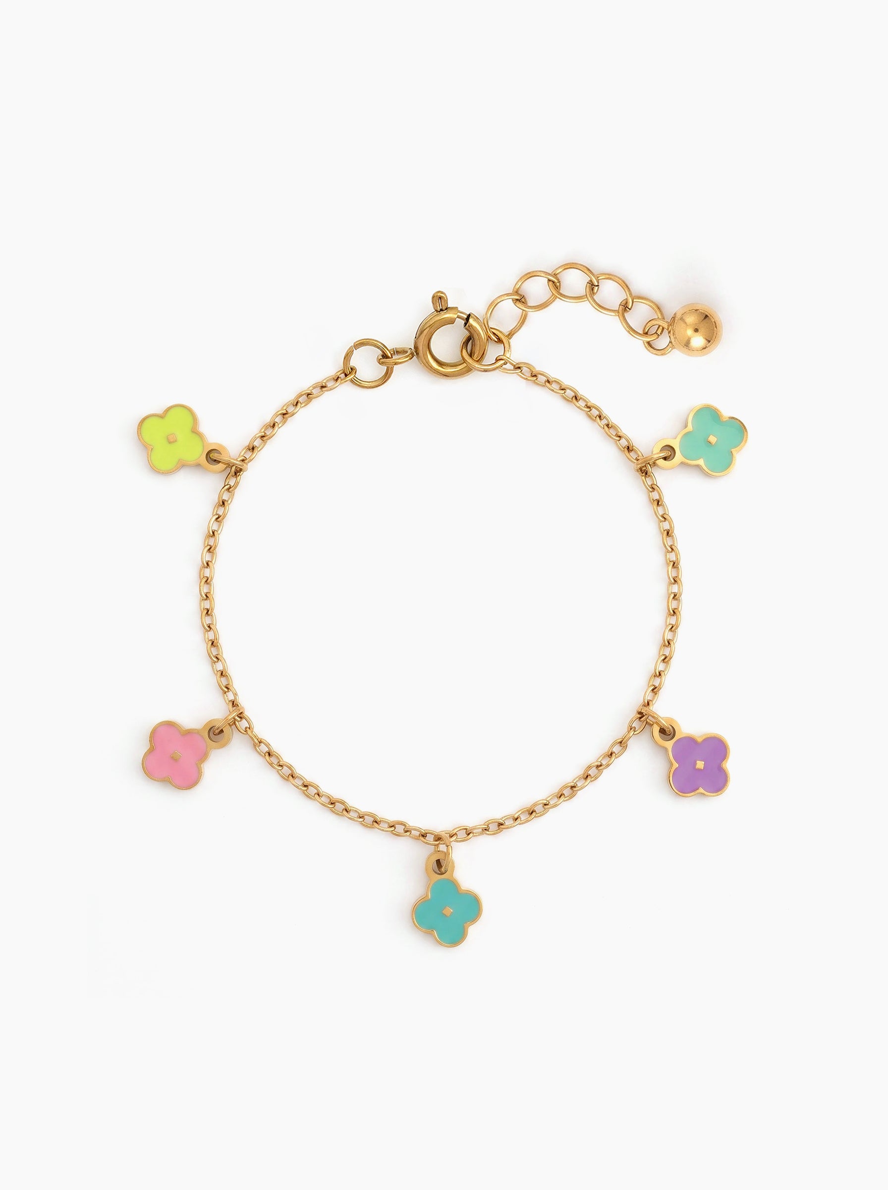 Gummy Bloom Flower Multicolour Charms 18K Gold Plated Kid's Chain Pendant Bracelets