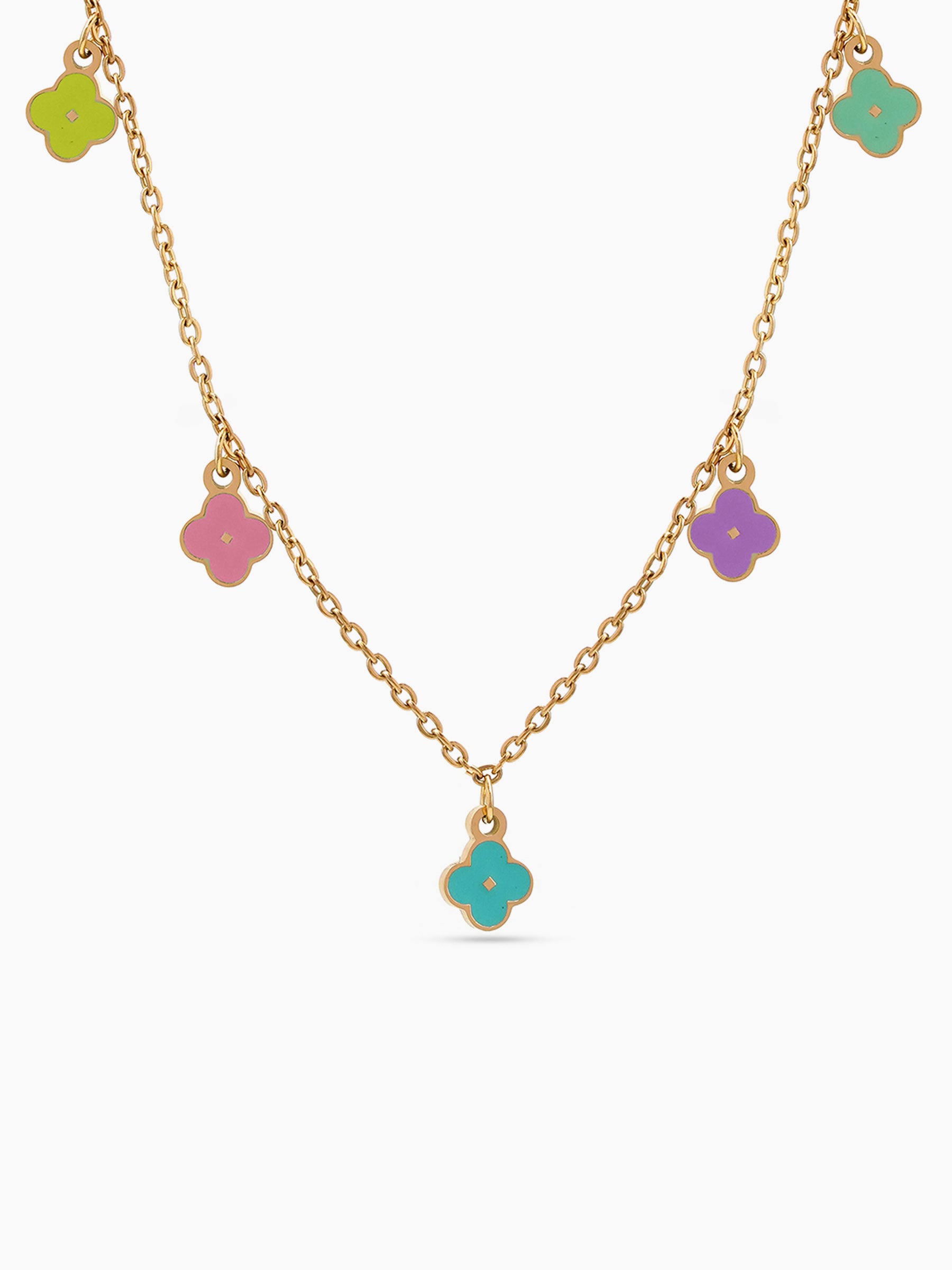 Gummy Bloom Flower Multicolour Charms 18K Gold Plated Kid's Chain Pendant Necklaces