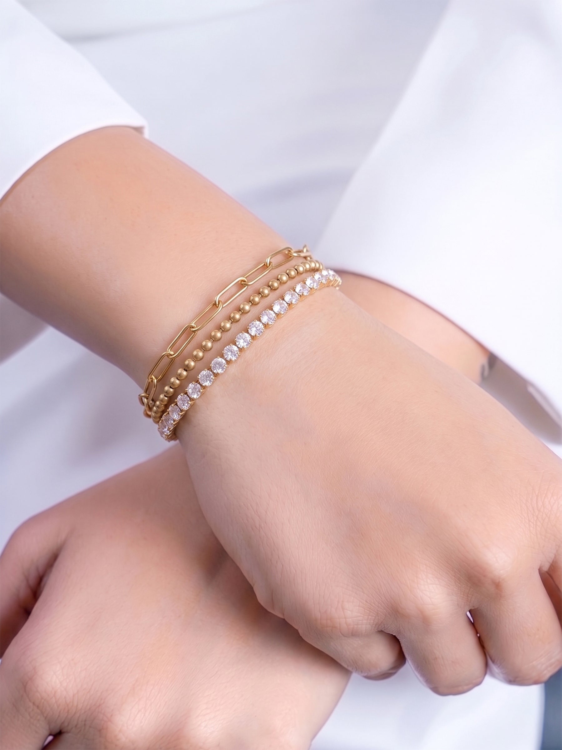 Halley Diamond Beaded Link 18K Gold Plated Women's Layered Chain Bracelets