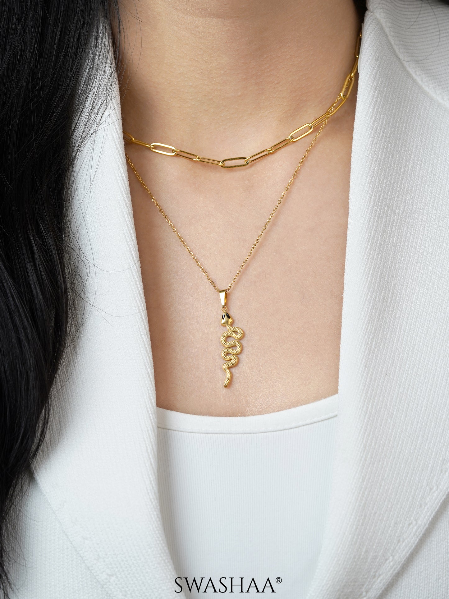 Hampi Snake Layered 18K Gold Plated Chain Pendant Necklace