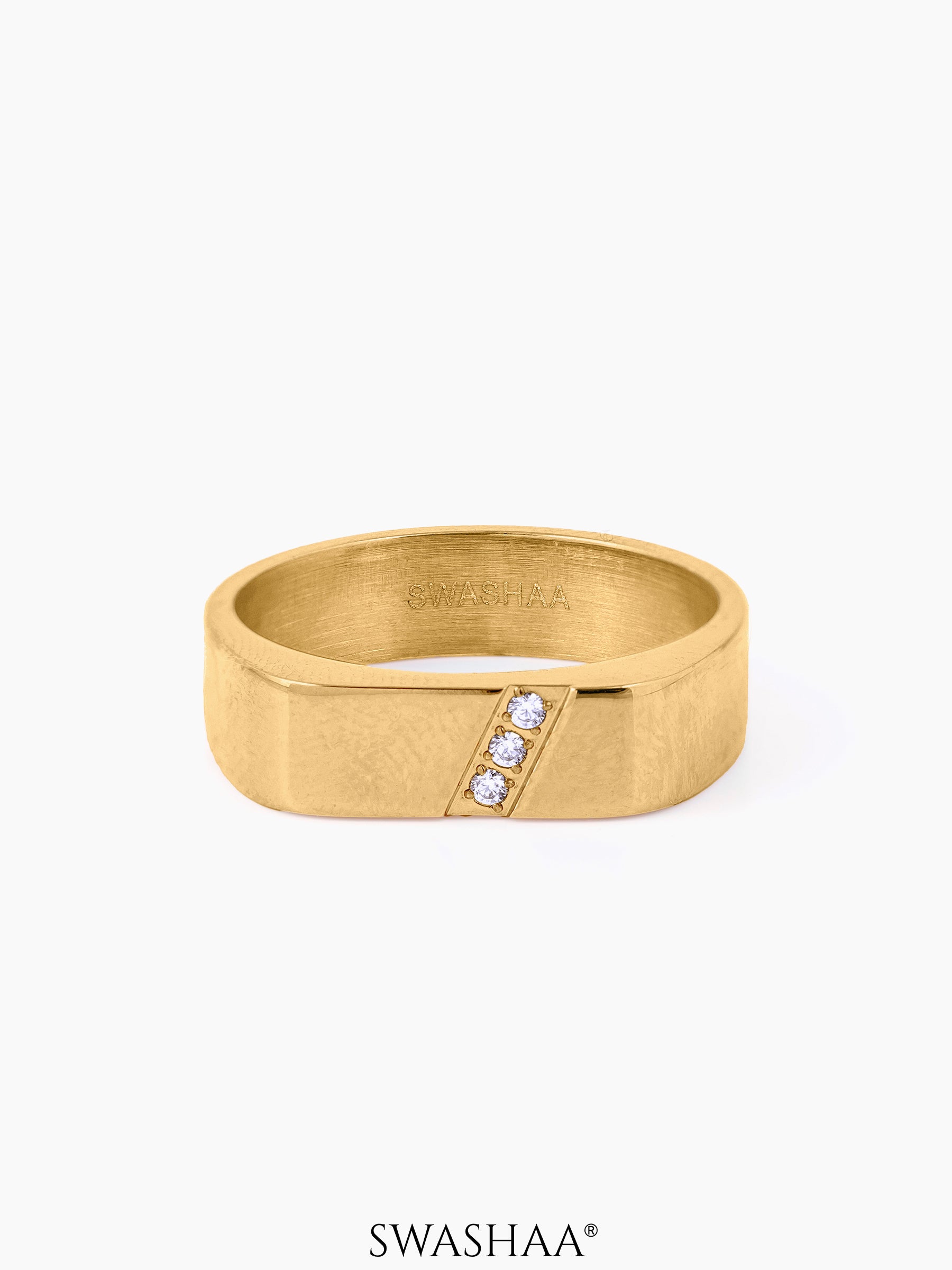 Harward CZ Diamonds Rectangular 18K Gold Plated Band Men's Ring