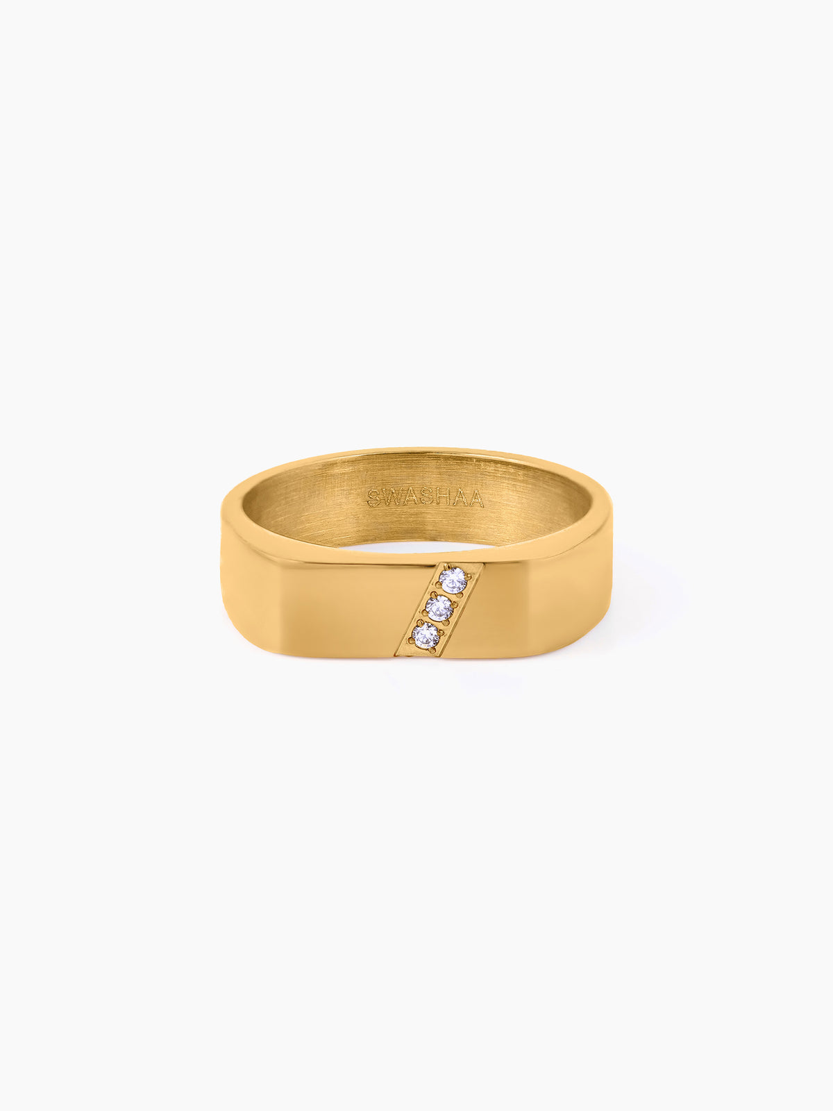 Harward CZ Diamonds Rectangular 18K Gold Plated Band Men's Ring