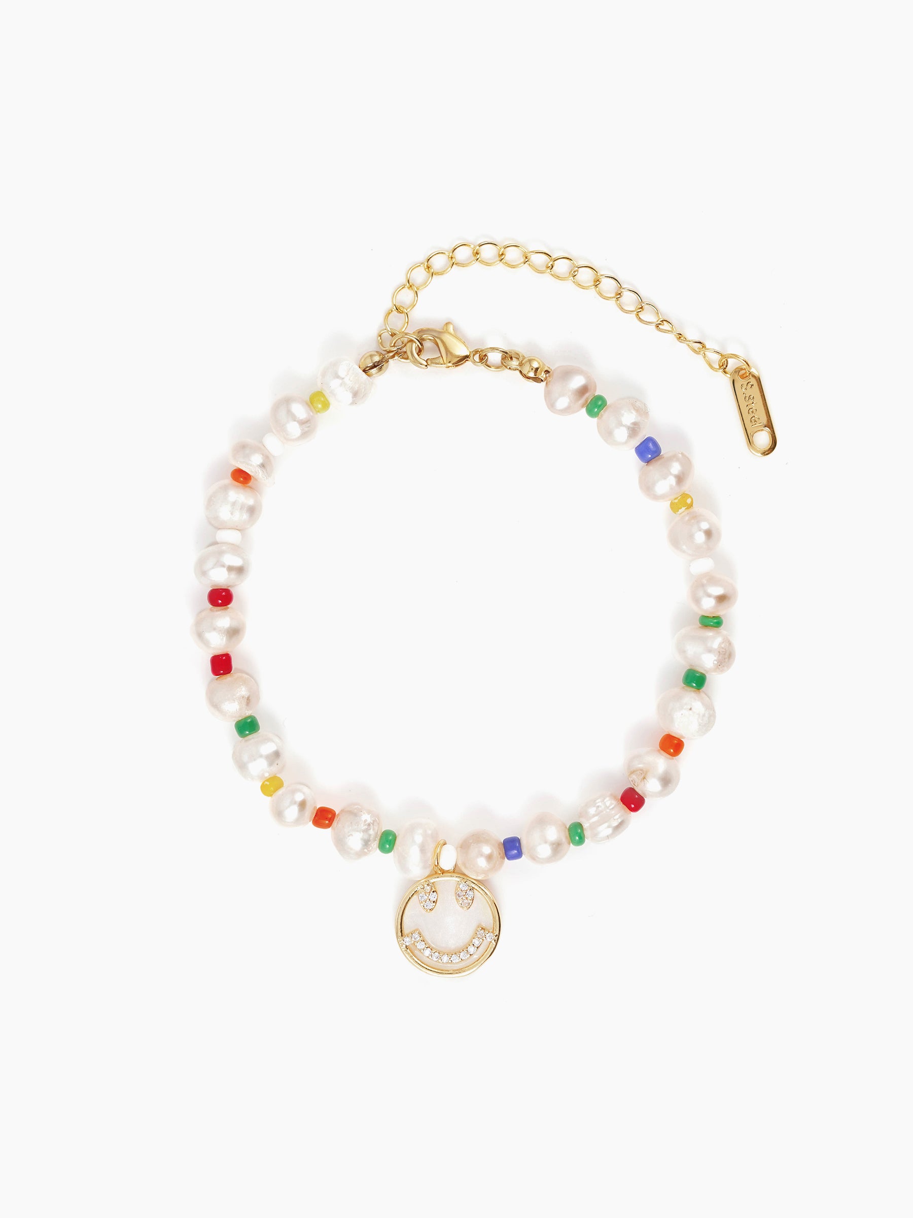 Hayley Pearl Multi Colour Beads Smile Charm 18K Gold Plated Loose Bracelets
