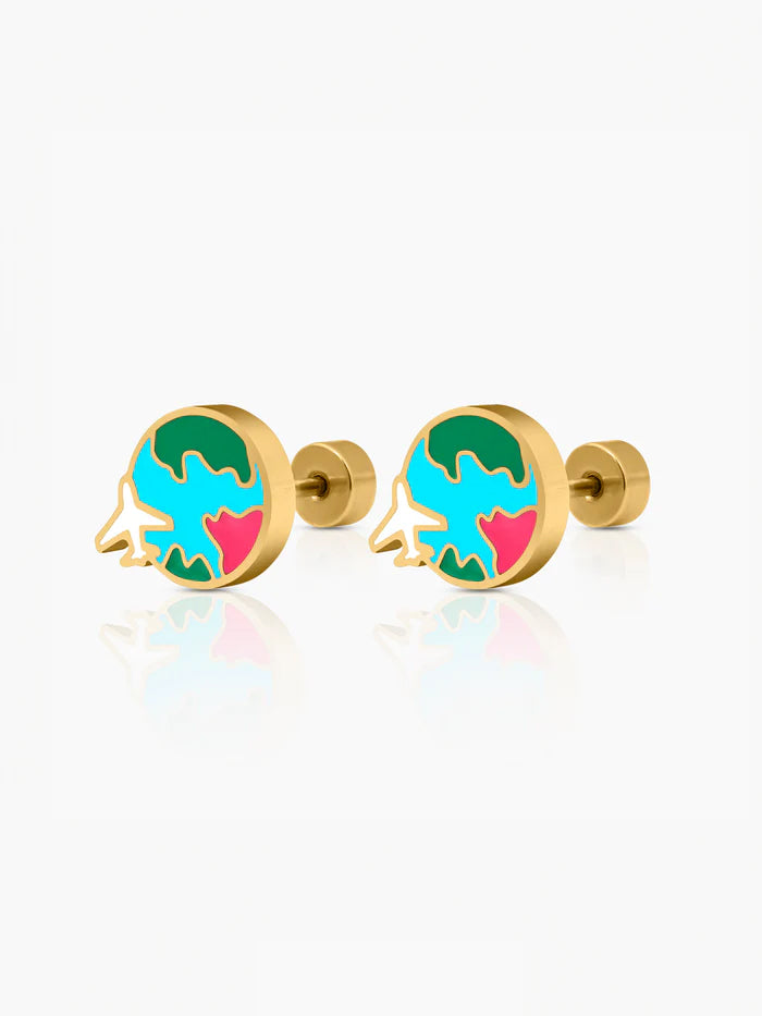 Hello World Charm 18K Gold Plated Kid's Stud Earrings