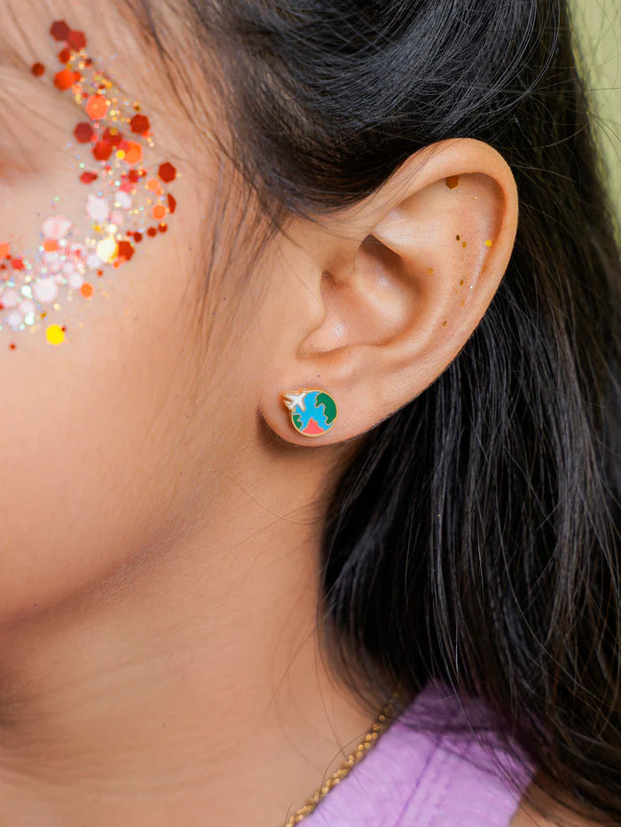 Hello World Charm 18K Gold Plated Kid's Stud Earrings