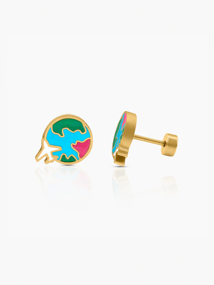 Hello World Charm 18K Gold Plated Kid's Stud Earrings