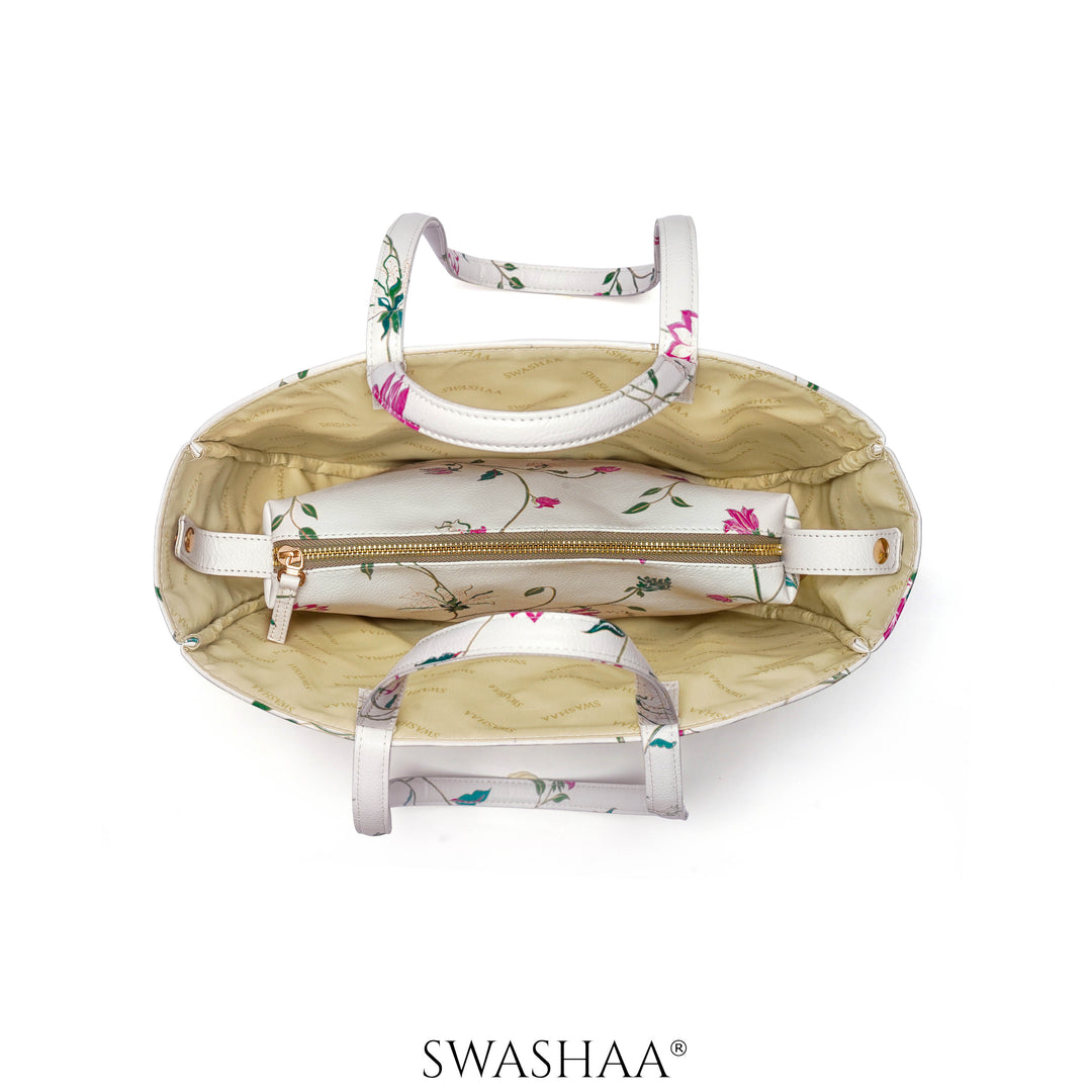 Hemi Floral White Leather Shoulder Bag