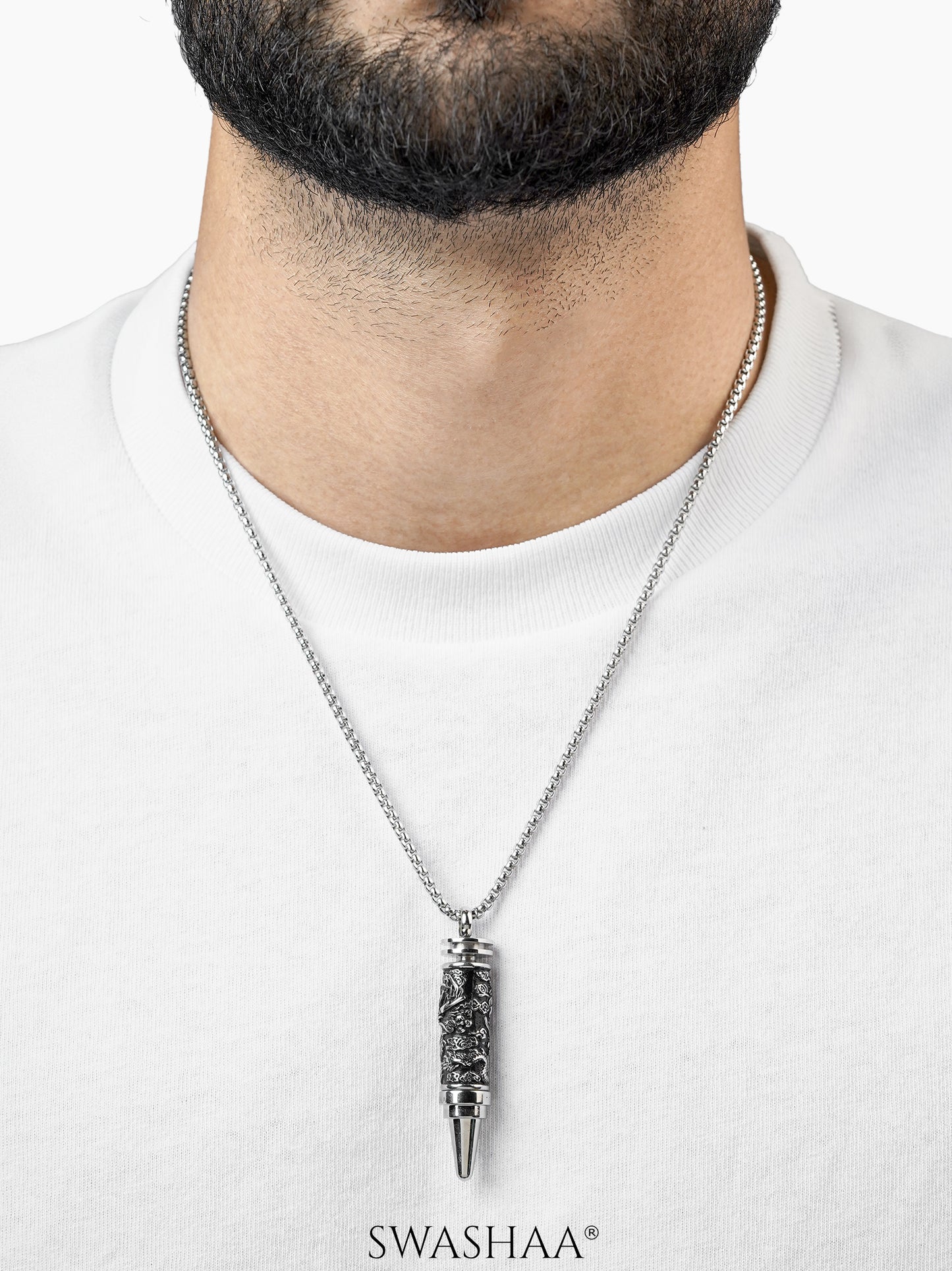 Henrik Bulllet Dragon Wrap Silver Men's Chain Pendant