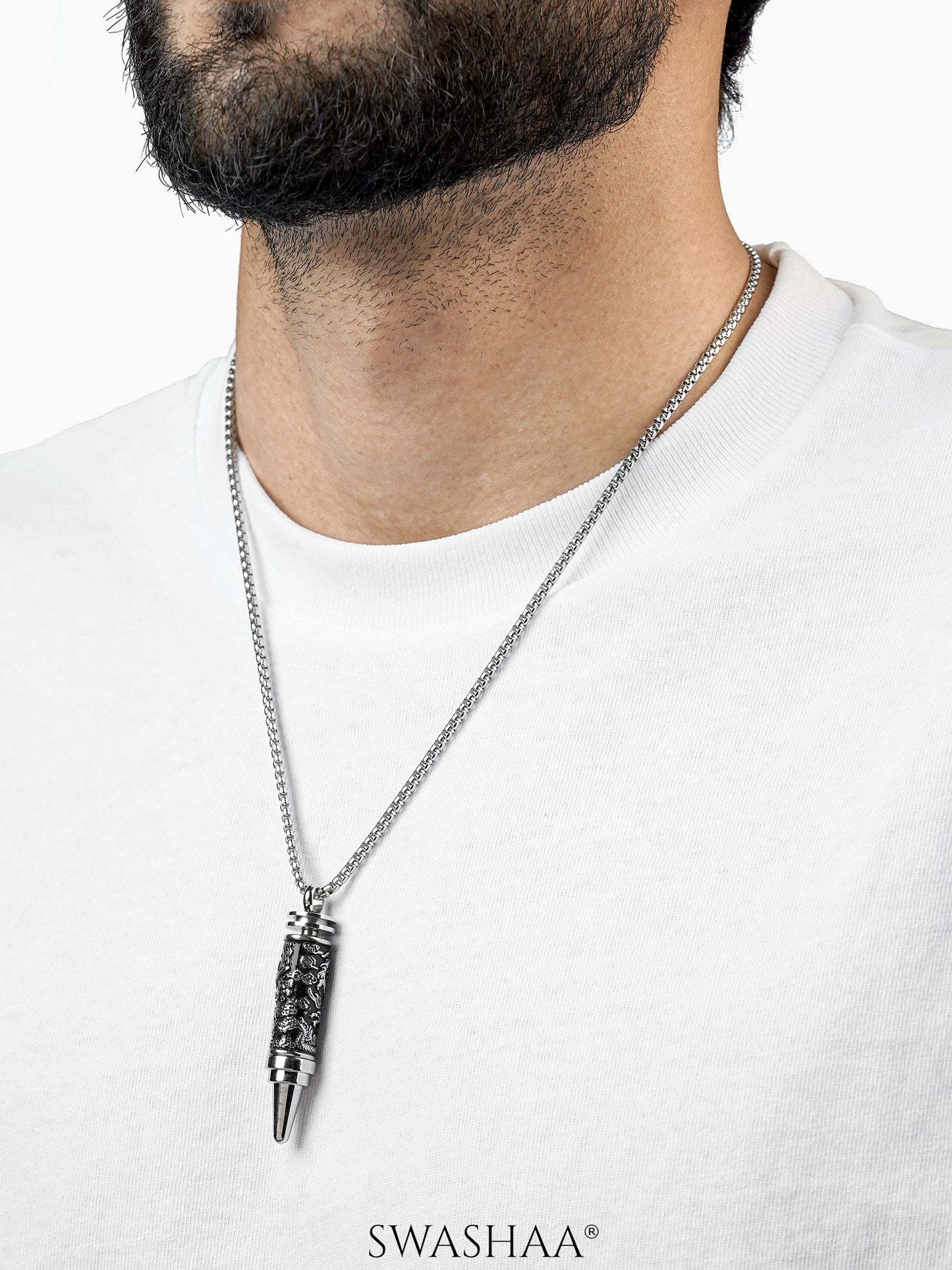 Henrik Bulllet Dragon Wrap Silver Men's Chain Pendant