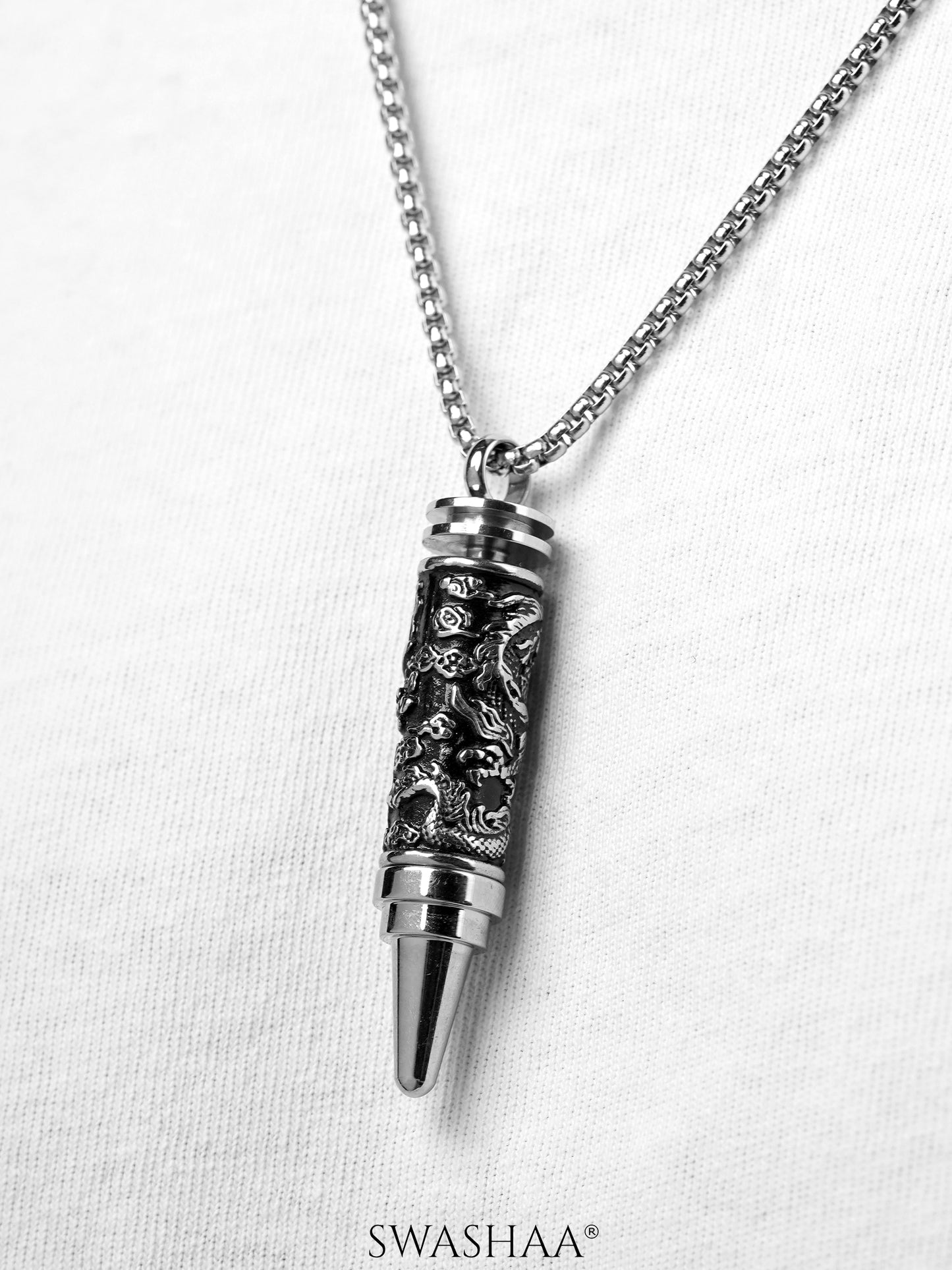 Henrik Bulllet Dragon Wrap Silver Men's Chain Pendant