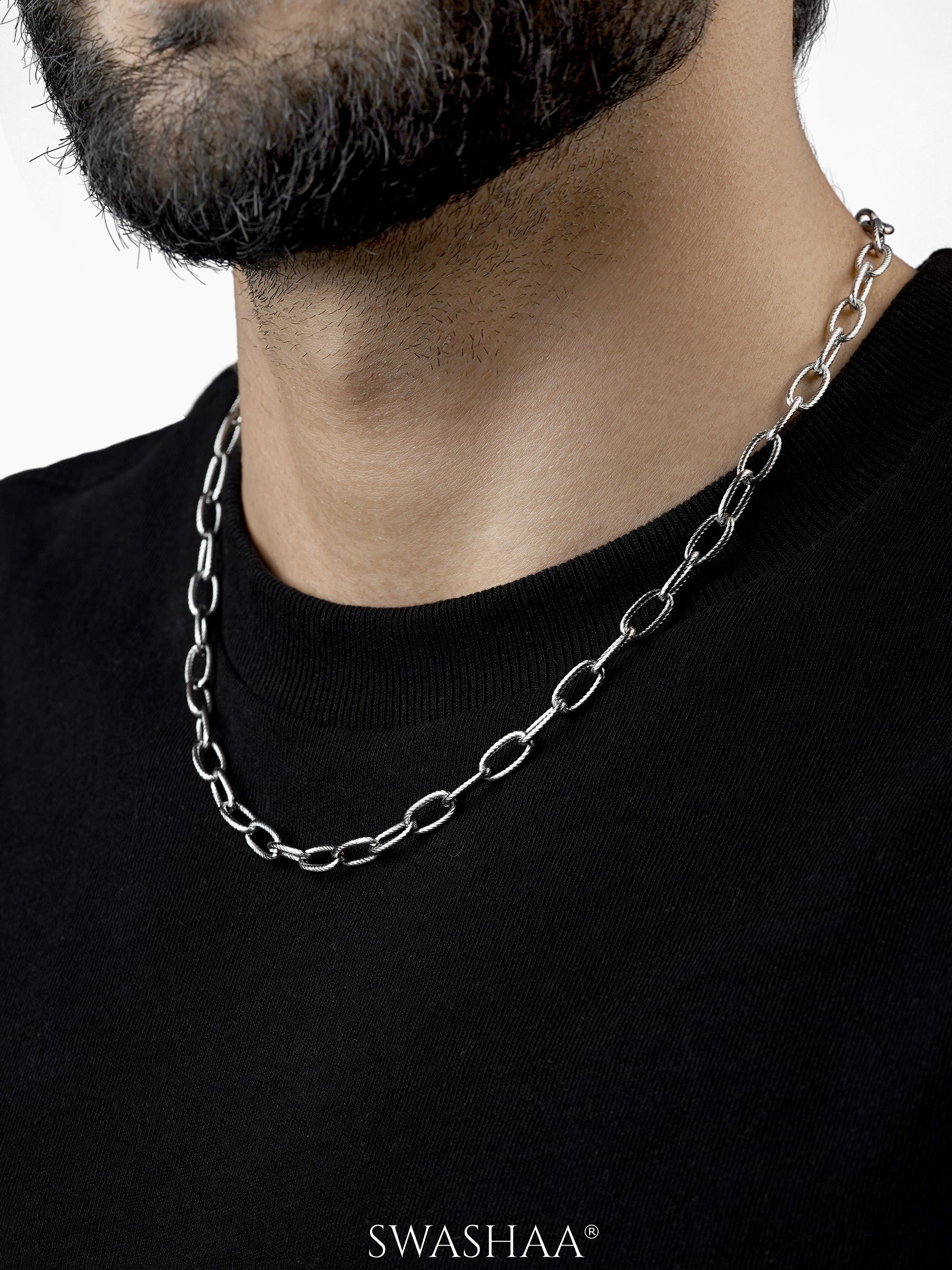 Heren Textured Links Silver Men's Chain