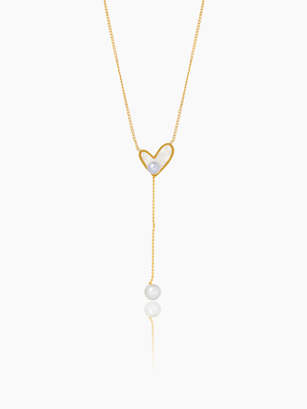 Hestia Heart Pearl Charm Y-Shaped 18K Gold Plated Chain Pendant Necklace