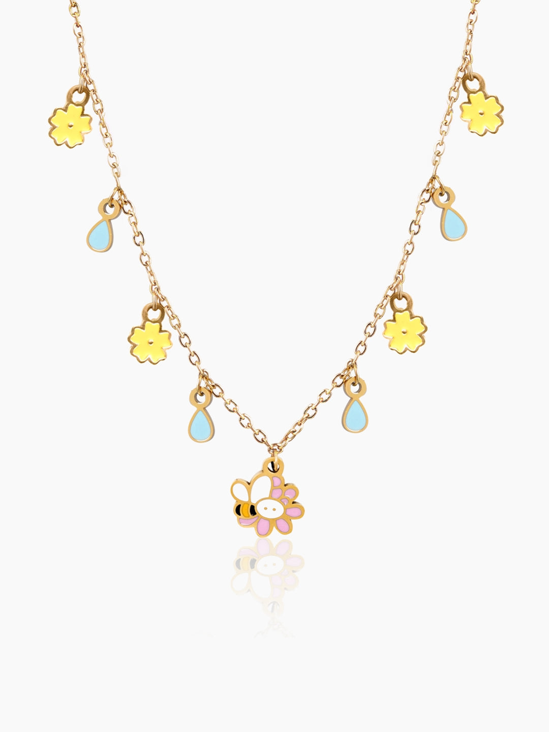 Honey Bee Bloom, Flower, Charms 18K Gold Plated Kid's Necklace