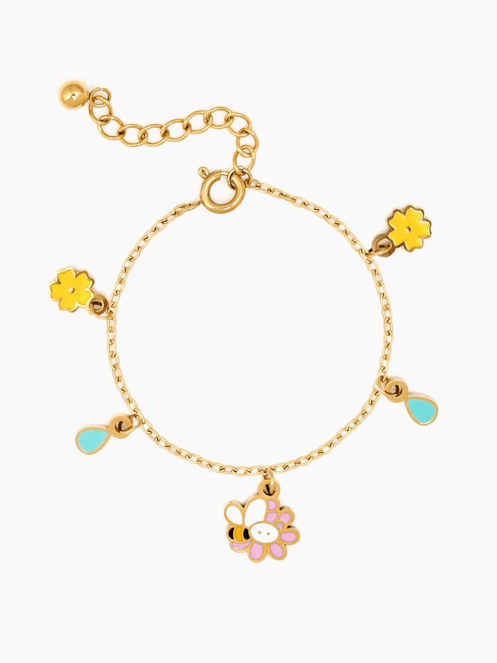 Honey Bee Bloom 18K Gold Plated Kid's Jewelry Set Of 3 - Necklace, Earrings & Bracelet - Swashaa