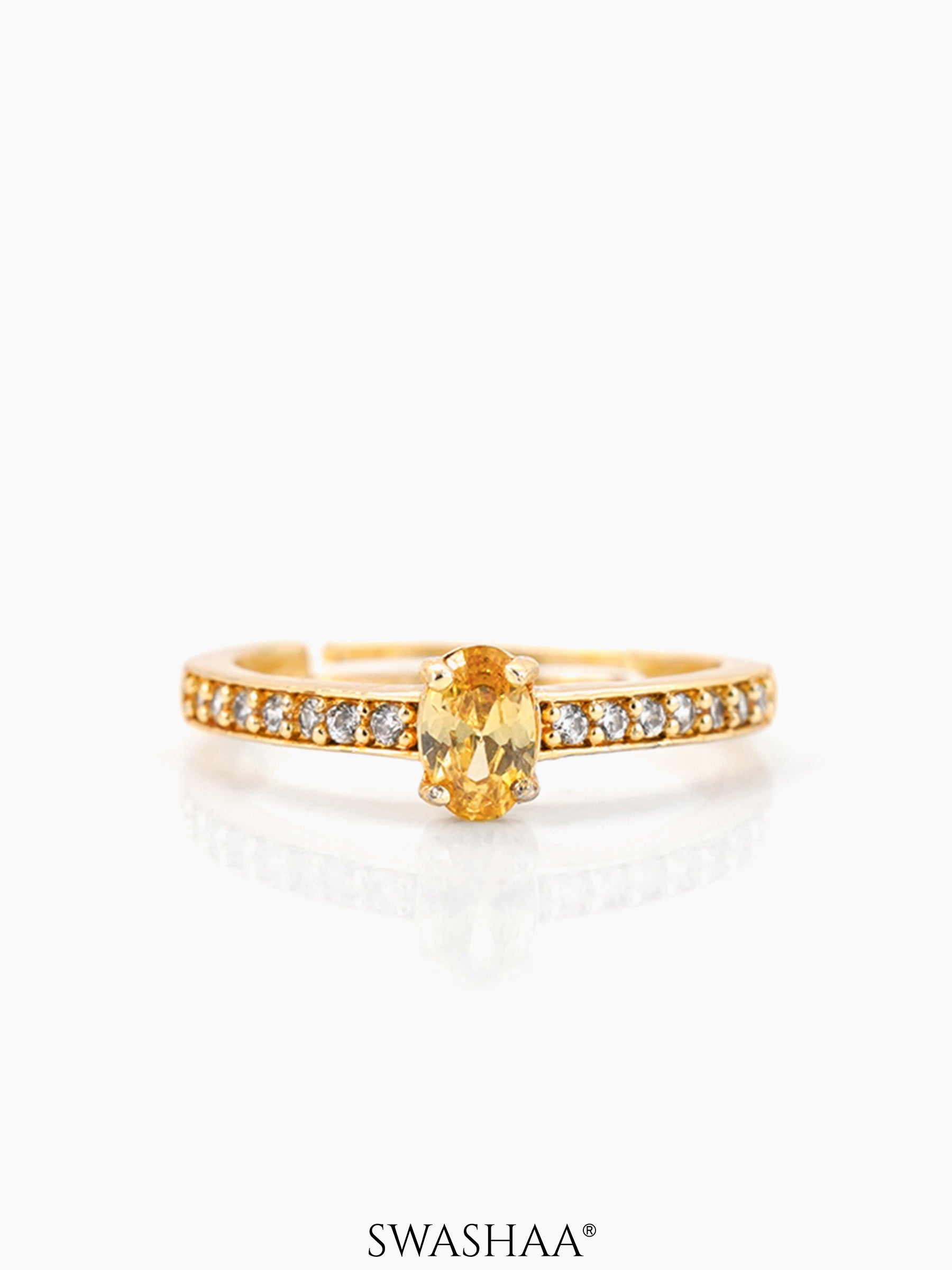 Honeyed Round Cut Stone 18K Gold Plated Ring