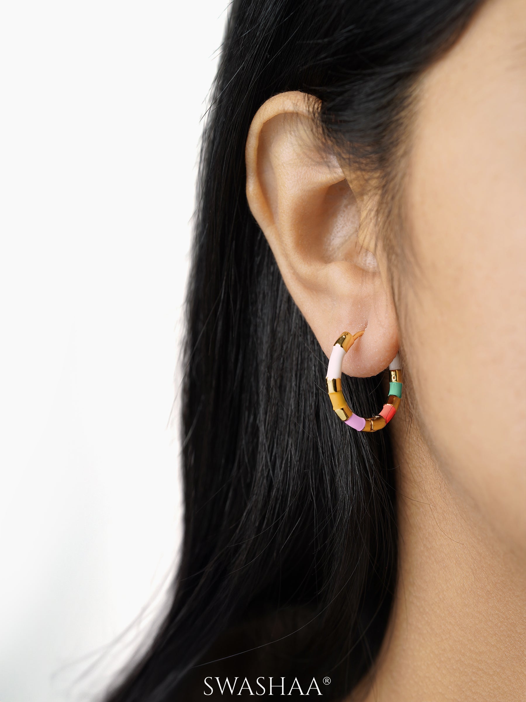 Hula Colorful Enamel Multi Colour Yellow Red Green Pink 18K Gold Plated Hoop Earrings