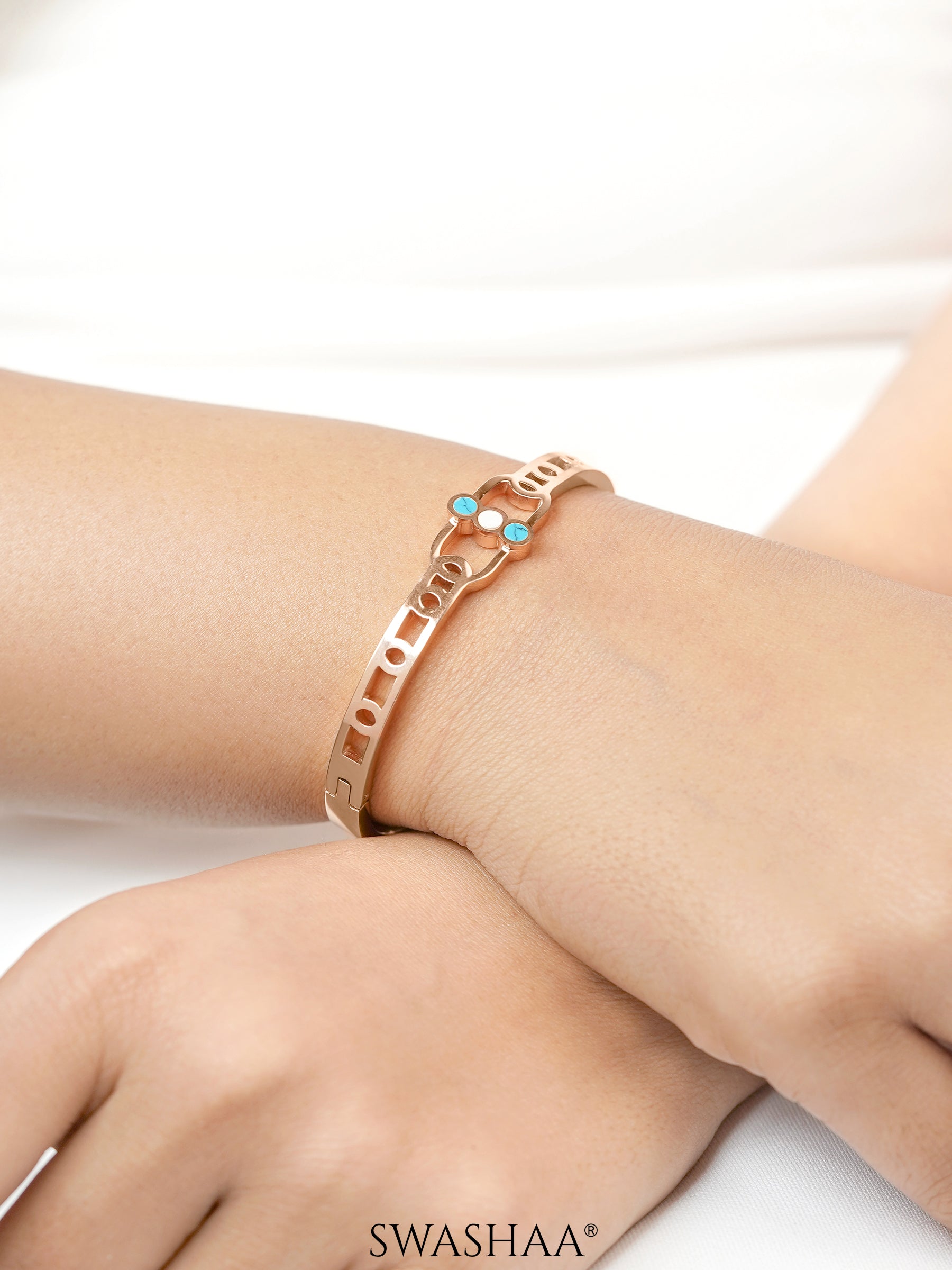 Hylee Trio Evil Eye Turquoise White Marble Rosegold Plated Bracelet