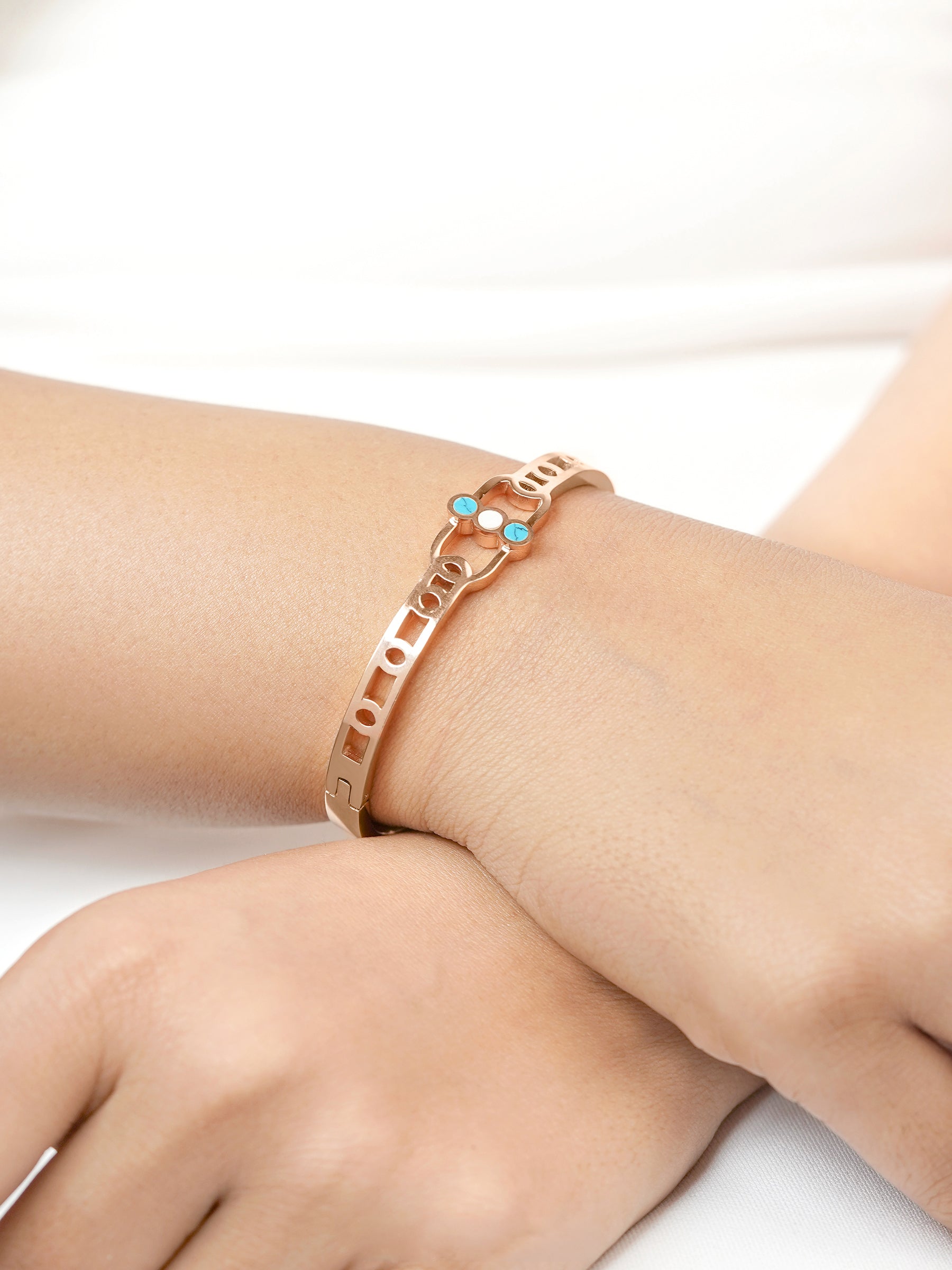 Hylee Trio Evil Eye Turquoise White Marble Rosegold Plated Bracelet
