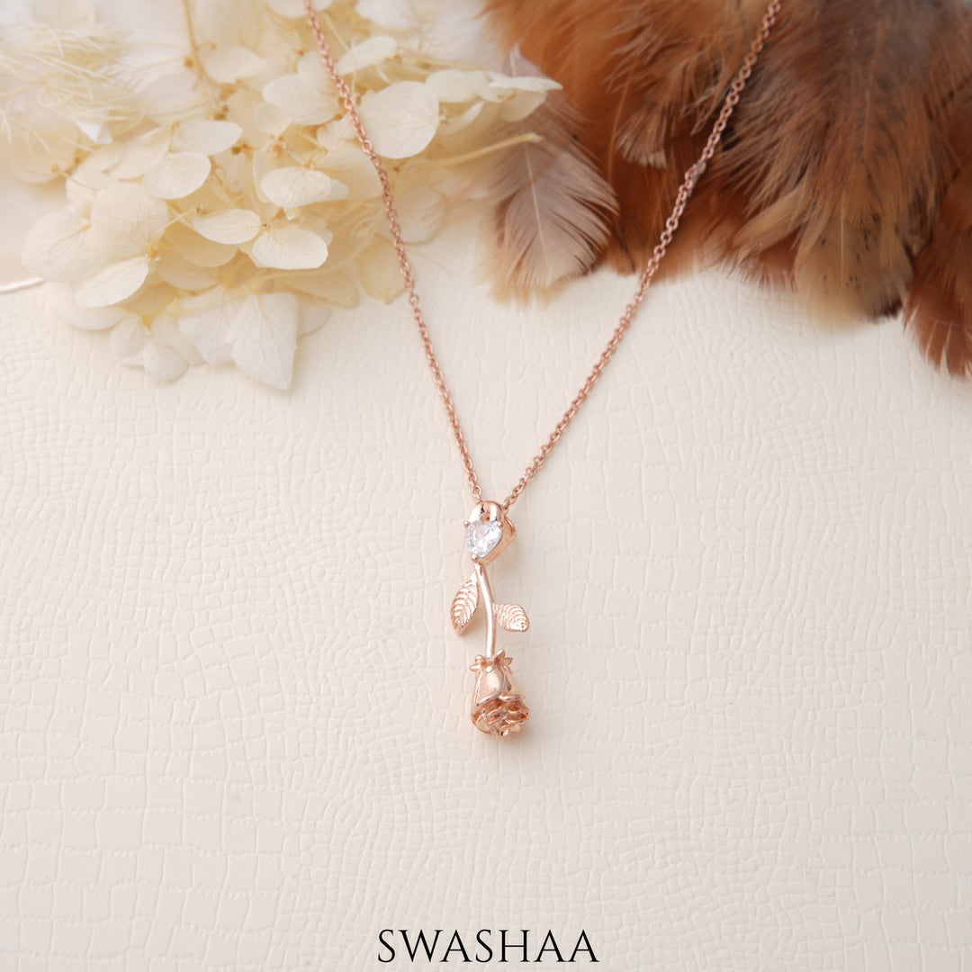 Solitaire Rose Rosegold Plated Necklace