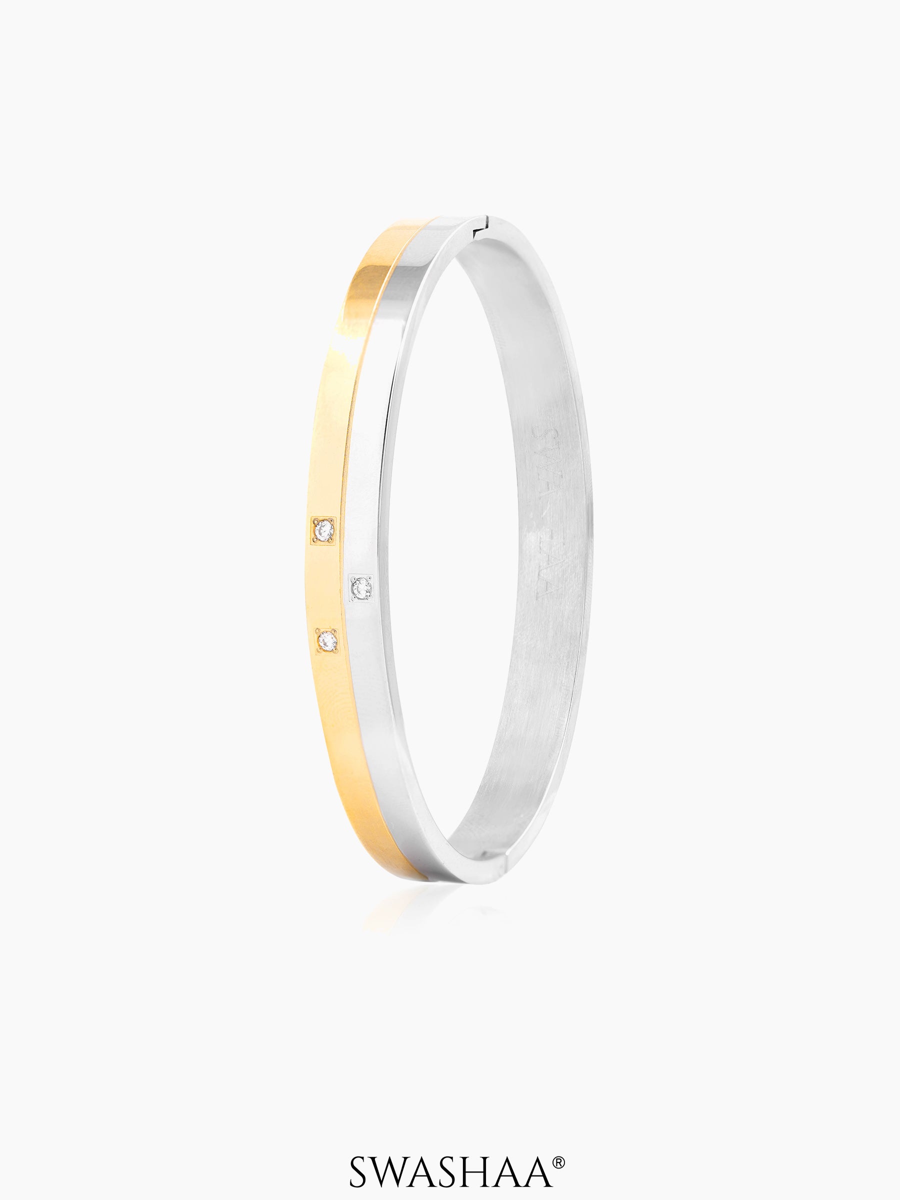 Iago Dual Tone Three Diamonds Silver-18K Gold Plated Men's Kada