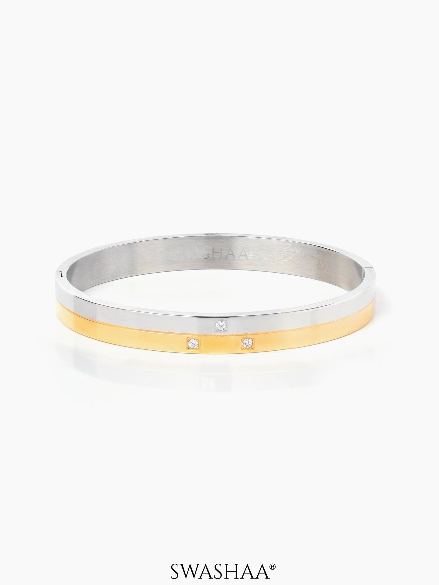 Iago Dual Tone Three Diamonds Silver-18K Gold Plated Men's Kada