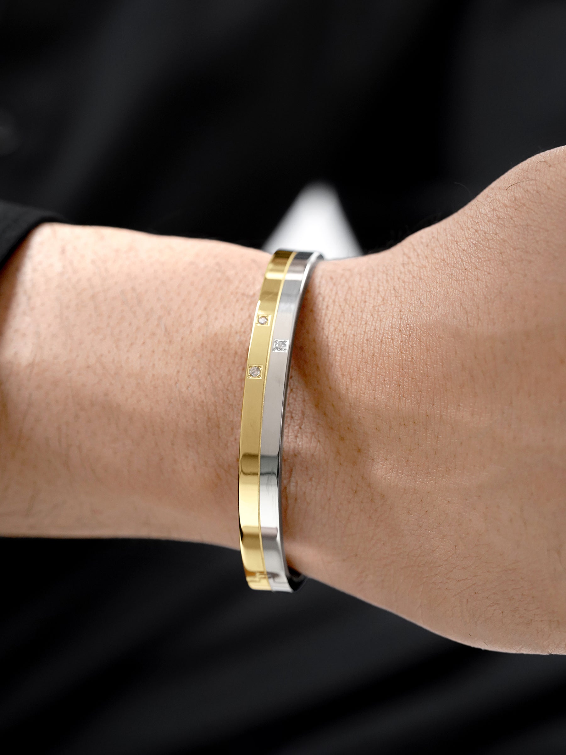 Iago Dual Tone Three Diamonds Silver-18K Gold Plated Men's Kada