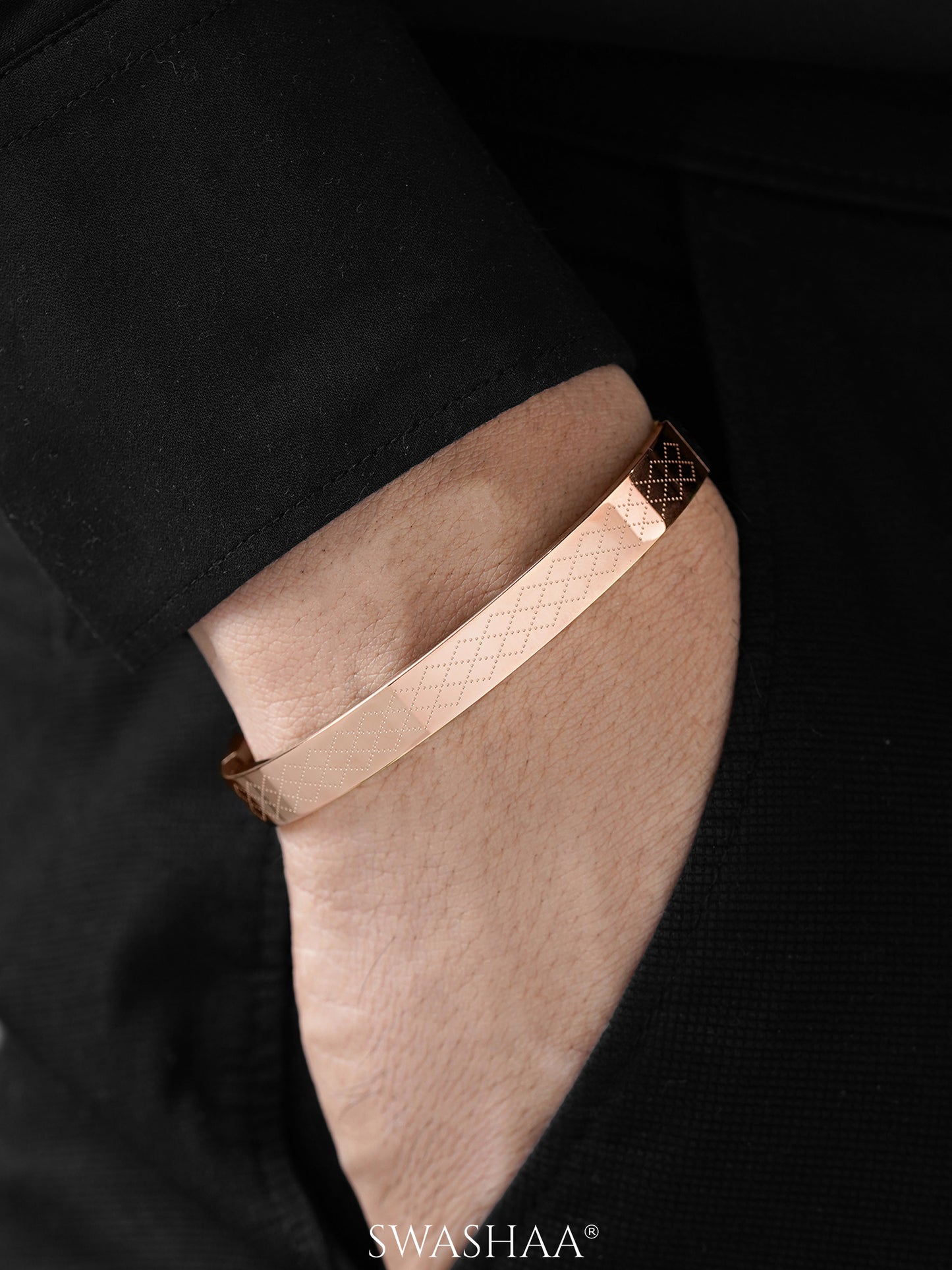 Ian Geomatric Pattern Rosegold Plated Men's Kada