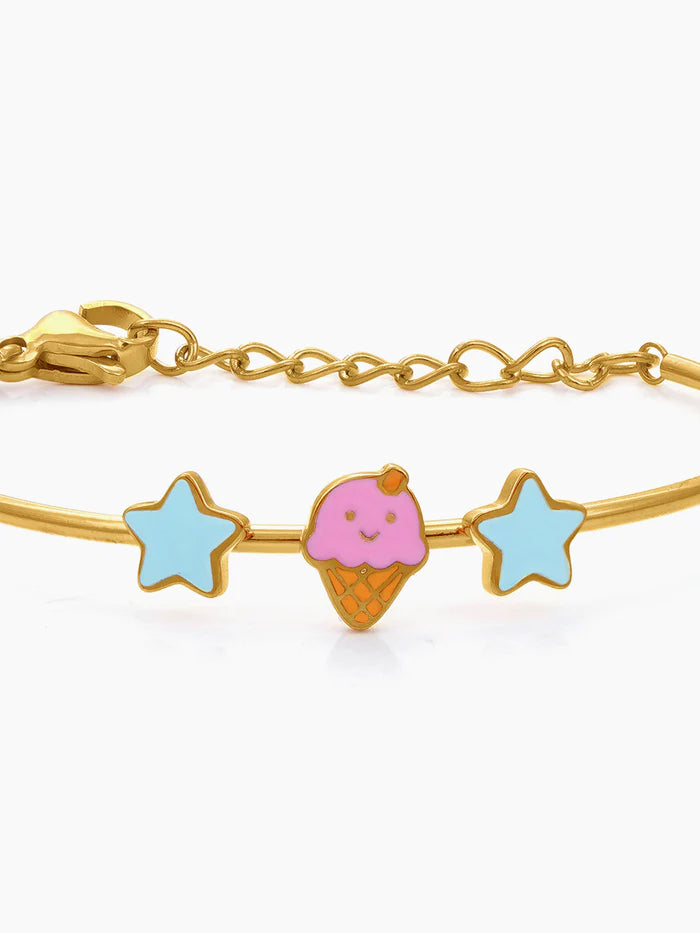 Icecream Twinkle Charms 18K Gold Plated Kid's Cuff Kada Bracelet