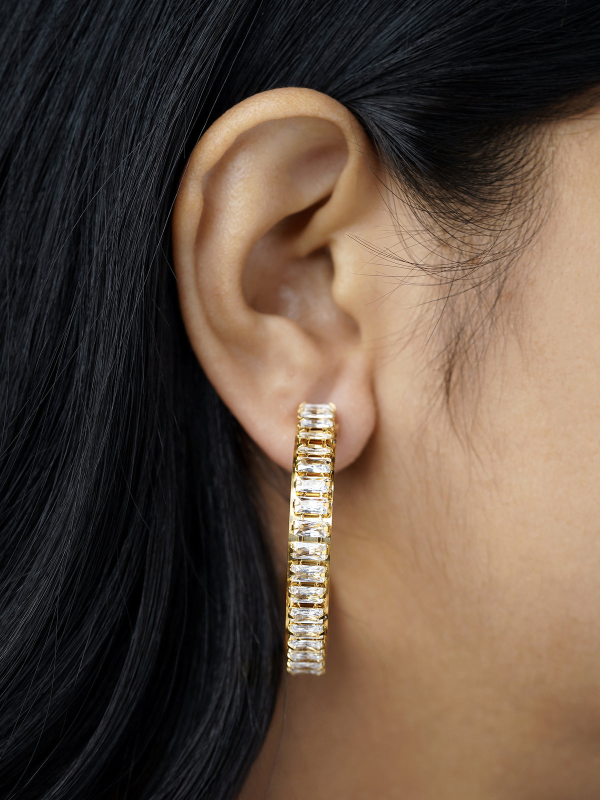 Imara Sparkling Stones 18K Gold Plated Hoop Earrings