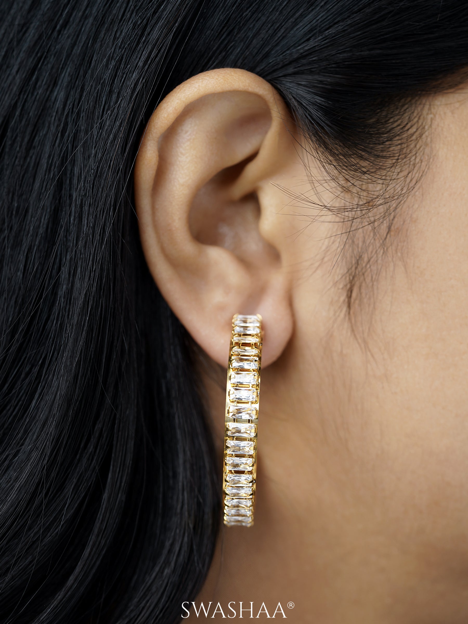 Imara Sparkling Stones 18K Gold Plated Hoop Earrings