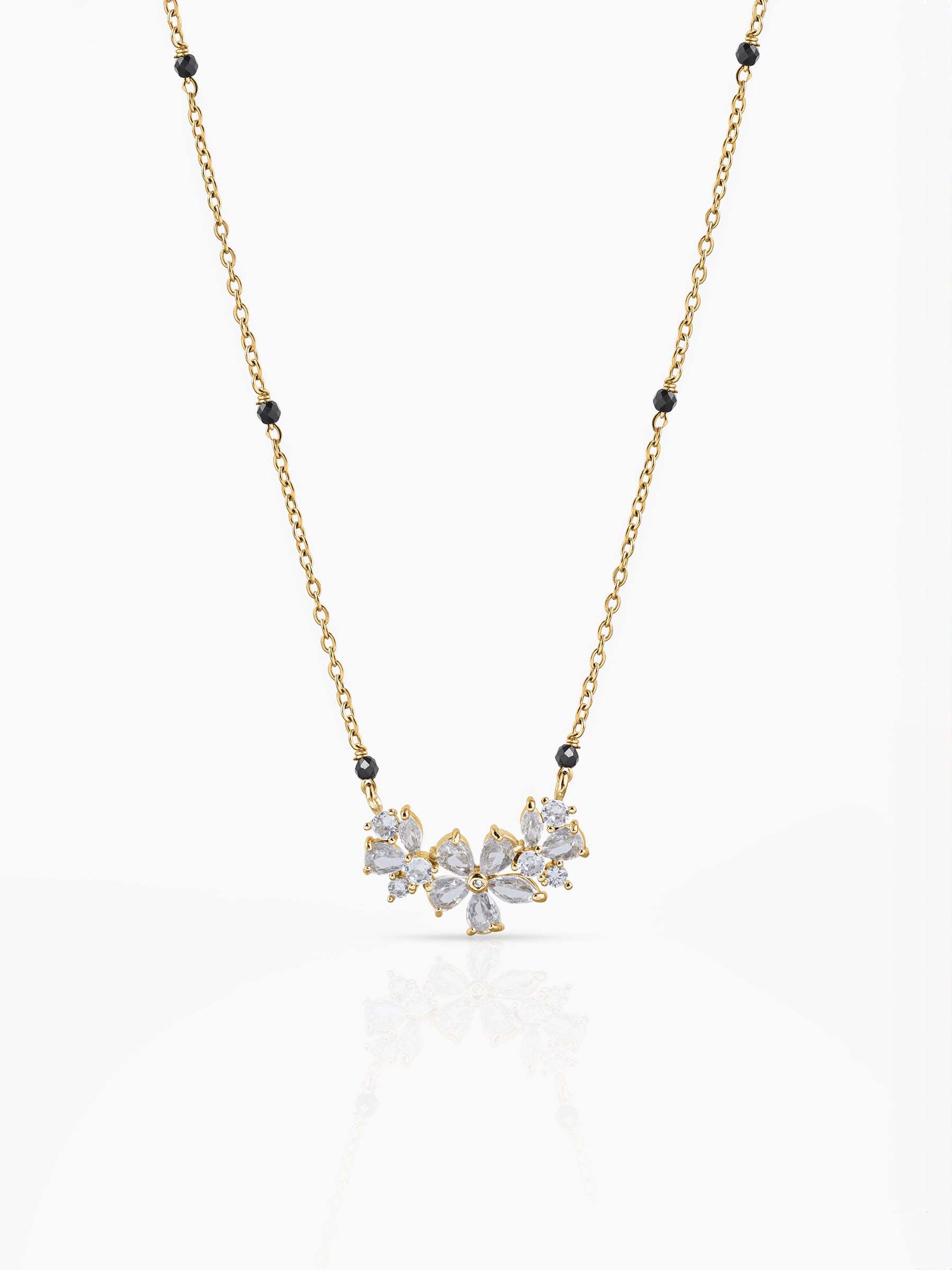 Inaaya Floral Shaped Diamond Cluster 18K Gold Plated Pendant Mangalsutra