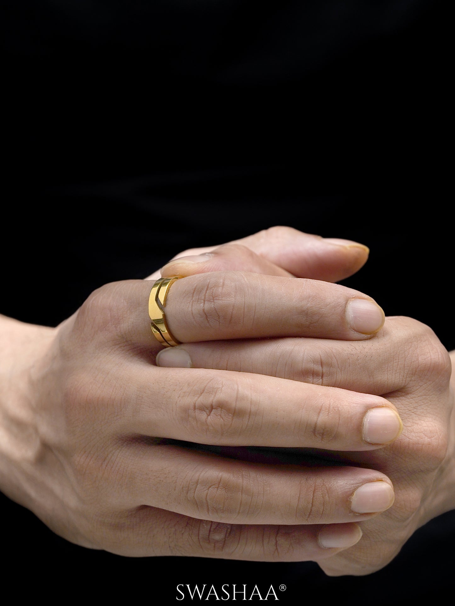 Ironclad Geometric Double Band 18K Gold Plated Band Men's Ring