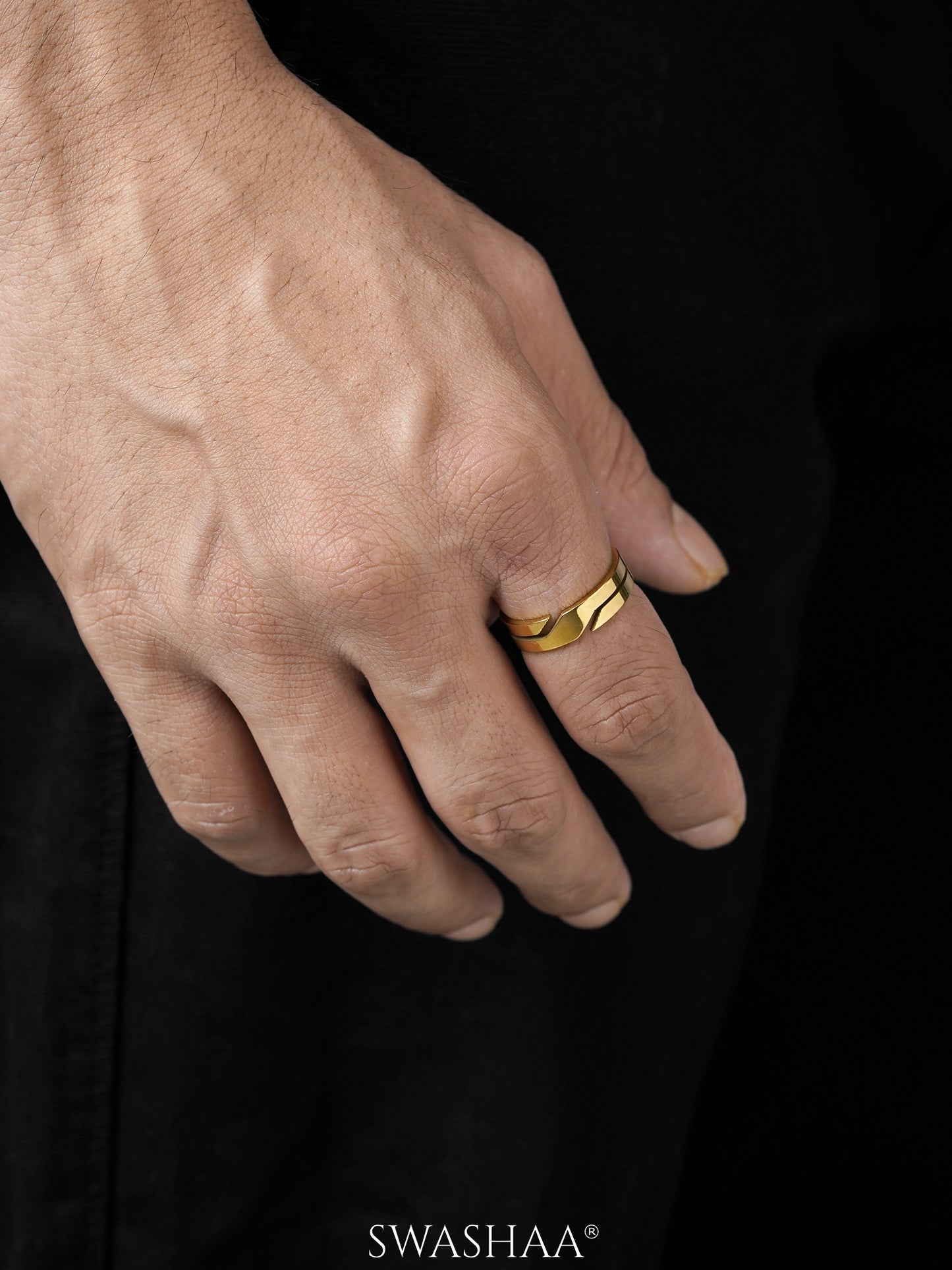 Ironclad Geometric Double Band 18K Gold Plated Band Men's Ring