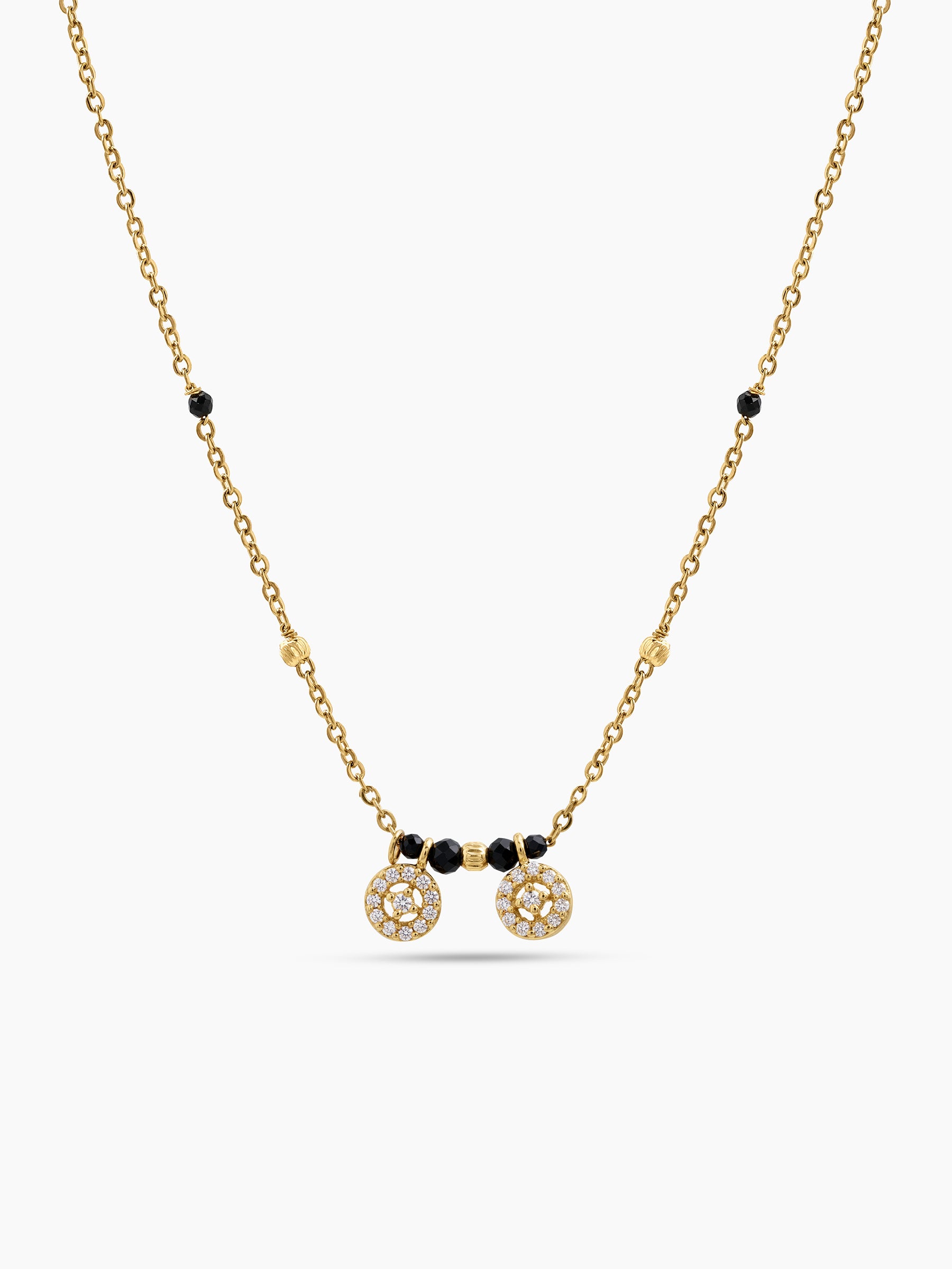 Ishika Twin Diamond Solitaire 18K Gold Plated Women's Chain Pendant Mangalsutra Necklace