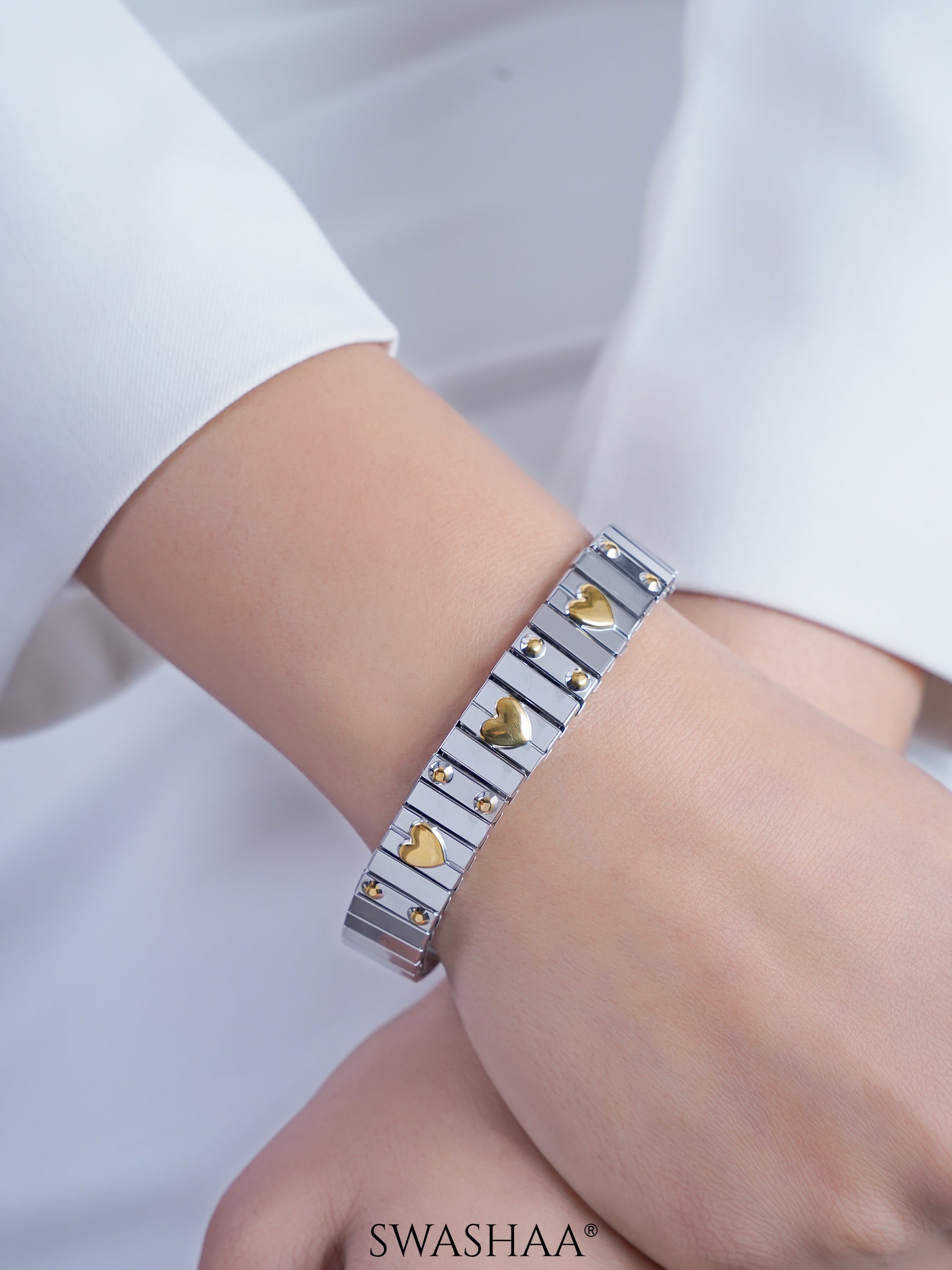 Ishra Silver Tone Link Gold-Tone Heart Loose Bracelet