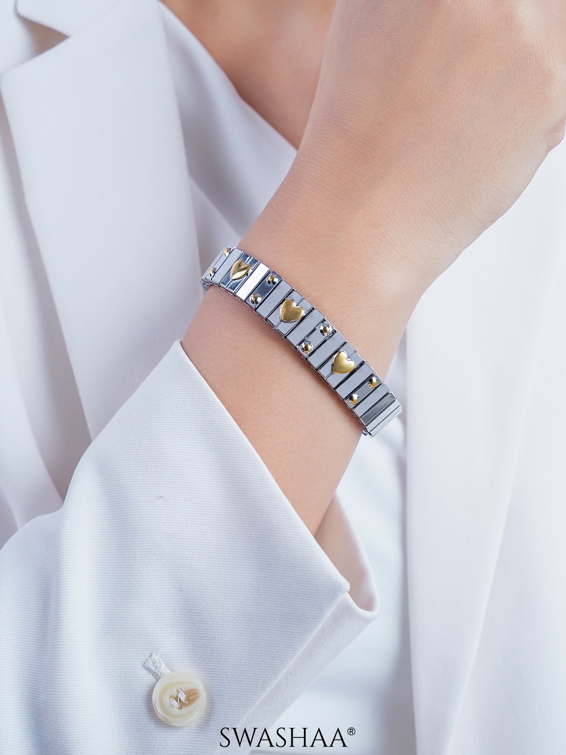 Ishra Silver Tone Link Gold-Tone Heart Loose Bracelet