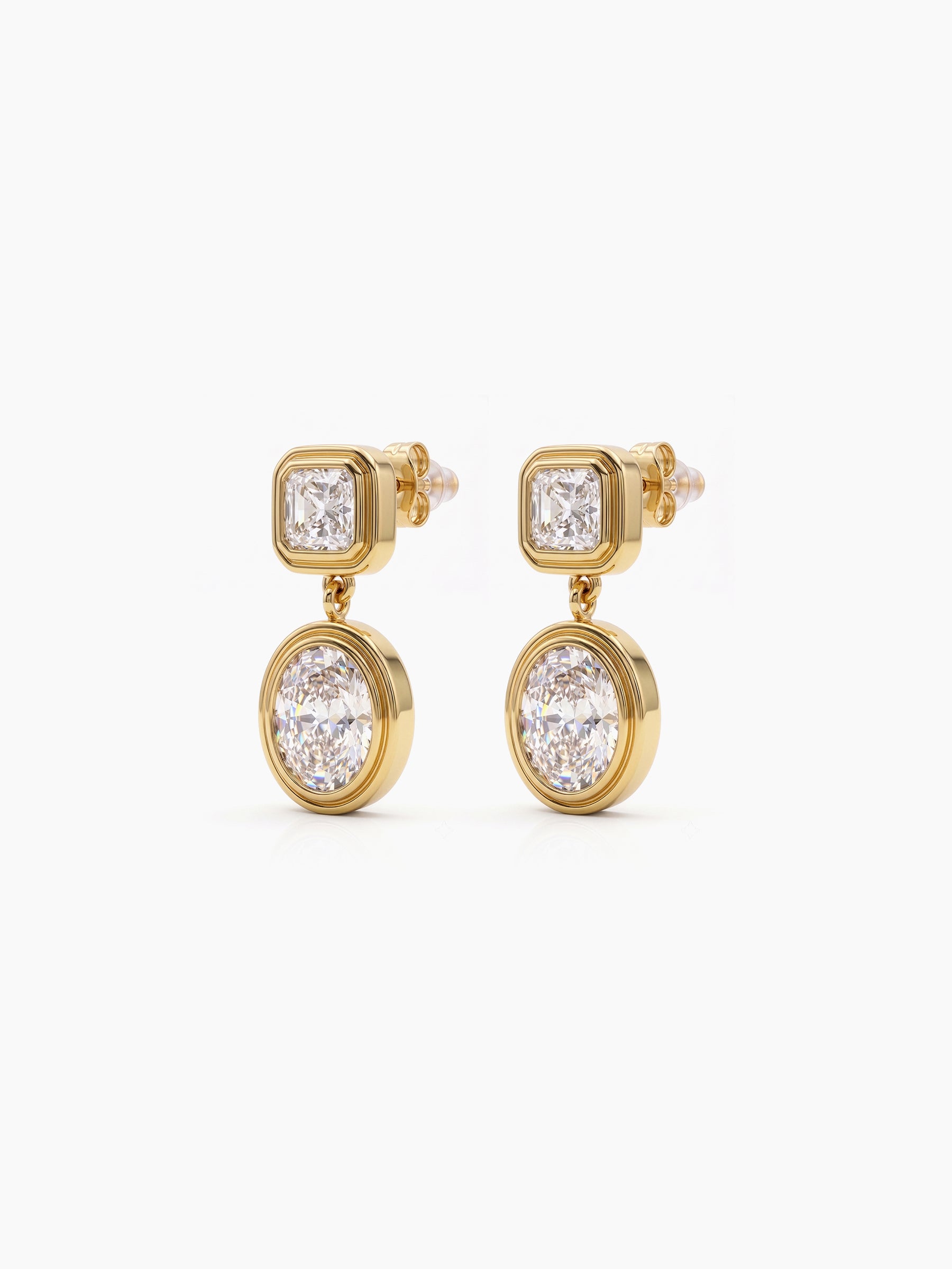 Isolina Dual Crystal Diamond Solitaire Drop 18K Gold Plated Women's Stud Earrings