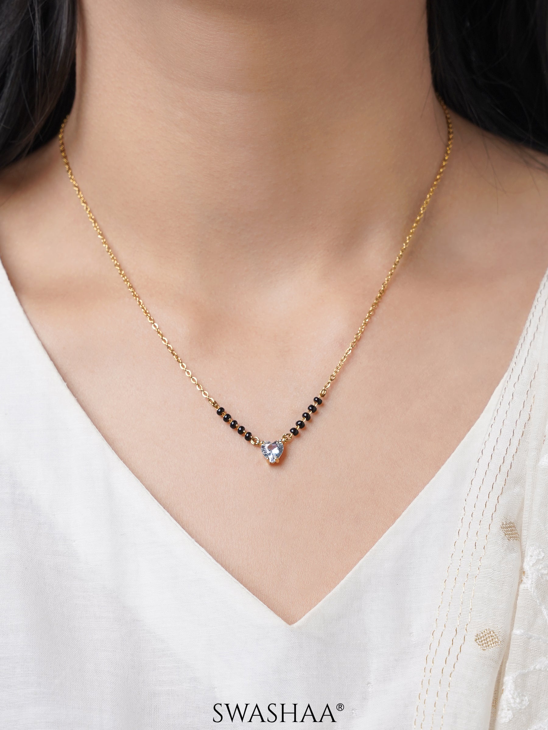 Ivana Heart Shaped Diamond Solitaire 18K Gold Plated Mangalsutra