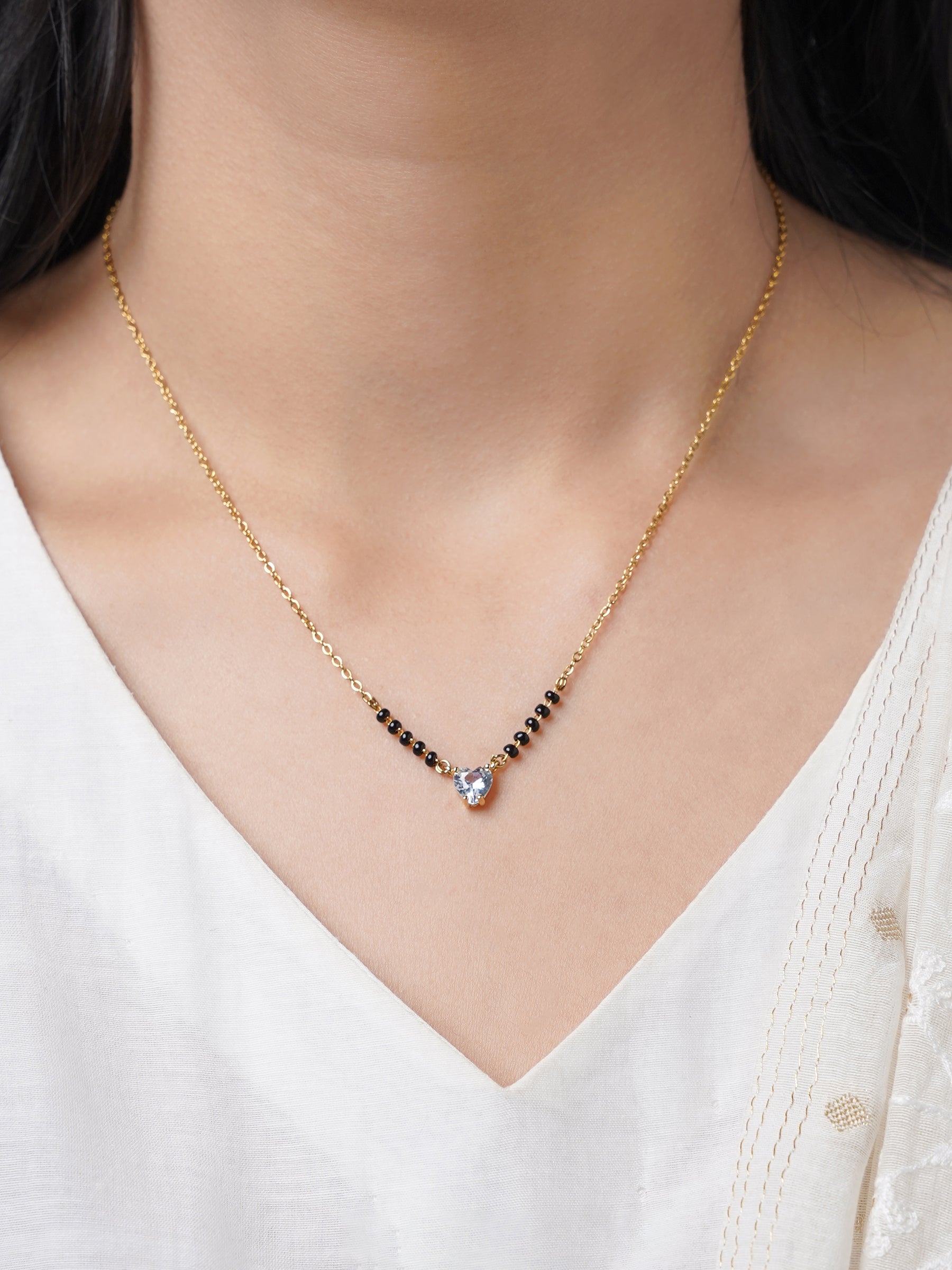 Ivana Heart Shaped Diamond Solitaire 18K Gold Plated Mangalsutra