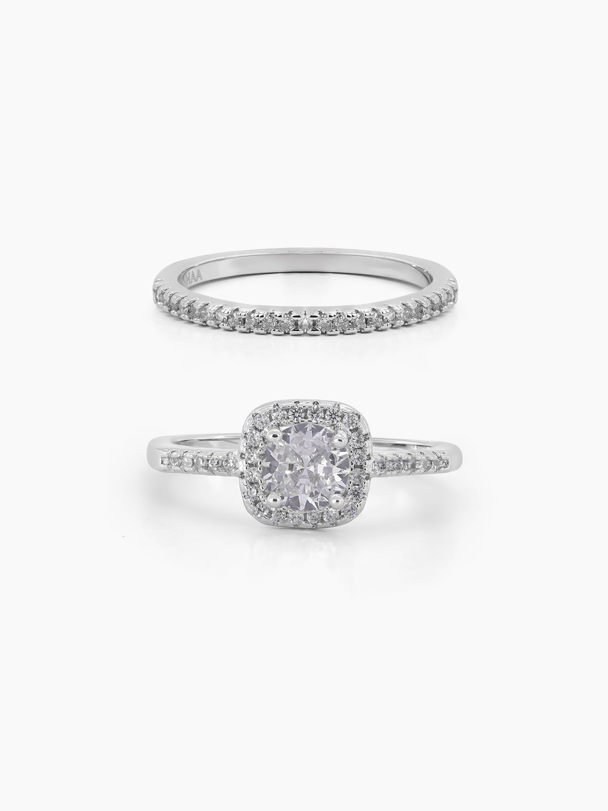 Ivara Cushiom Set Of 2 Silver Diamond Solitaire Women's Ring