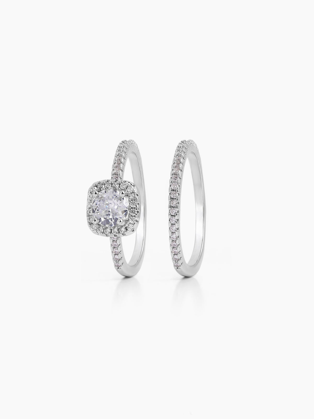 Ivara Cushiom Set Of 2 Silver Diamond Solitaire Women's Ring
