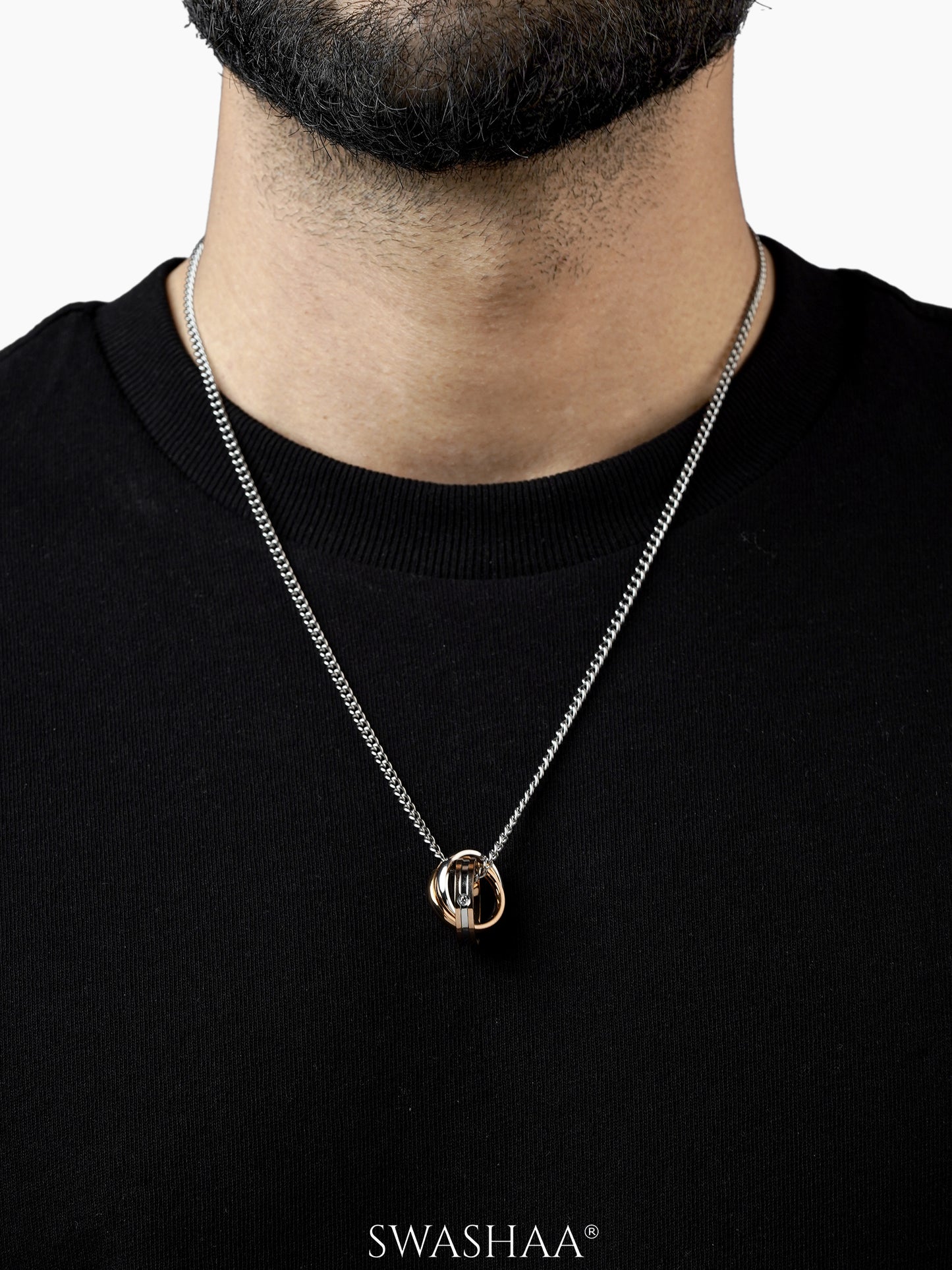 Ivo Dual Tone Interlocked Rings Silver Men's Chain Pendant