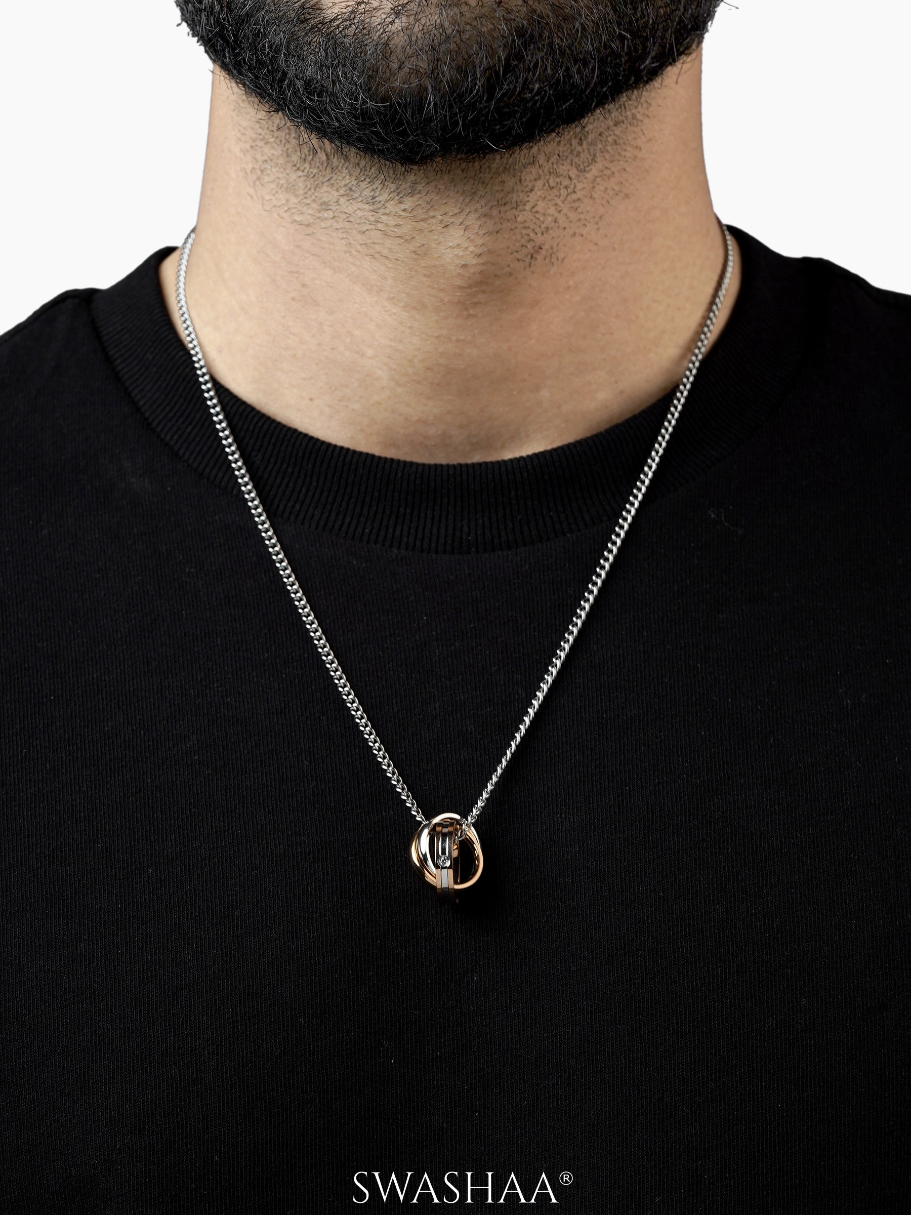 Ivo Dual Tone Interlocked Rings Silver Men's Chain Pendant