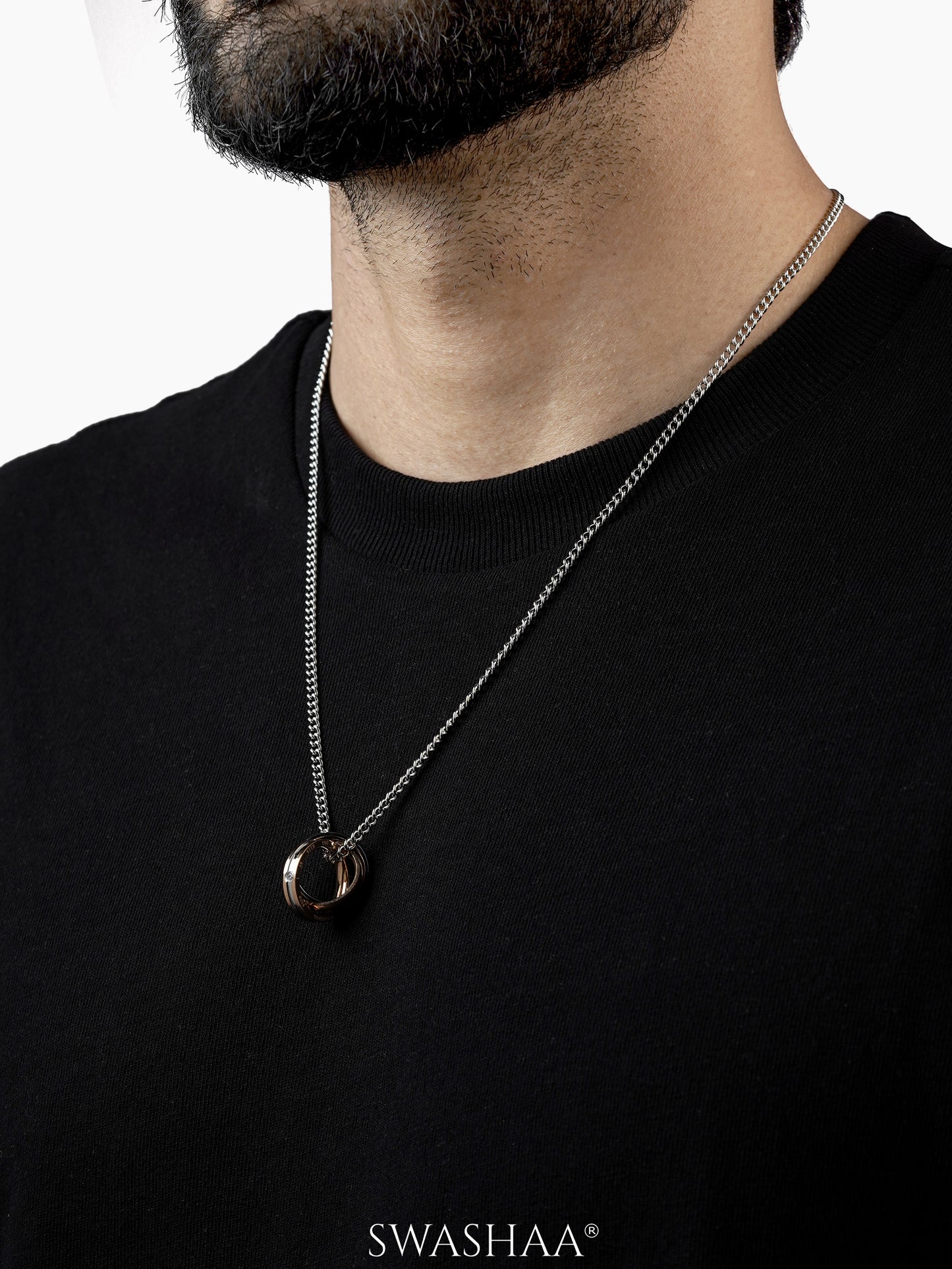 Ivo Dual Tone Interlocked Rings Silver Men's Chain Pendant