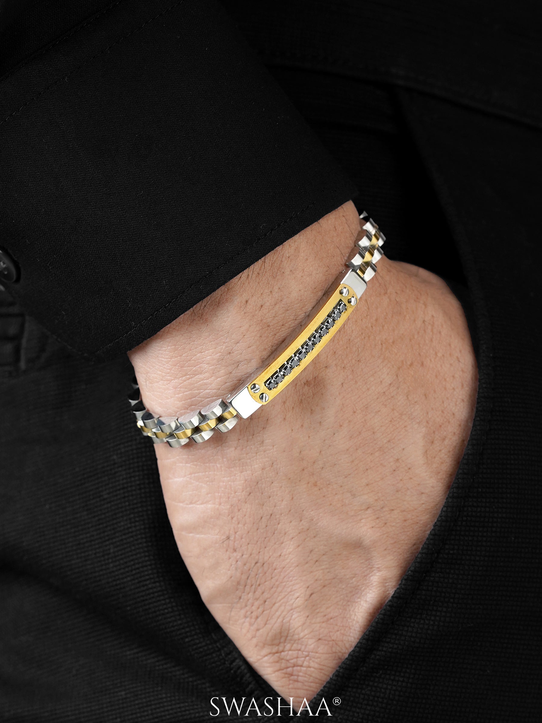 Jace Two Tone Link Silver Men's Watch Belt Bracelet