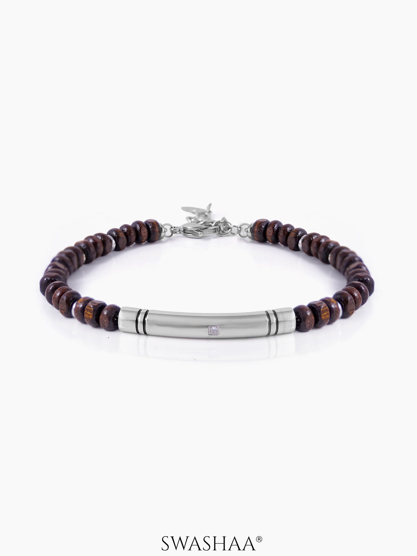 Jasper Glossy Brown Beads Silver Men's Bracelet