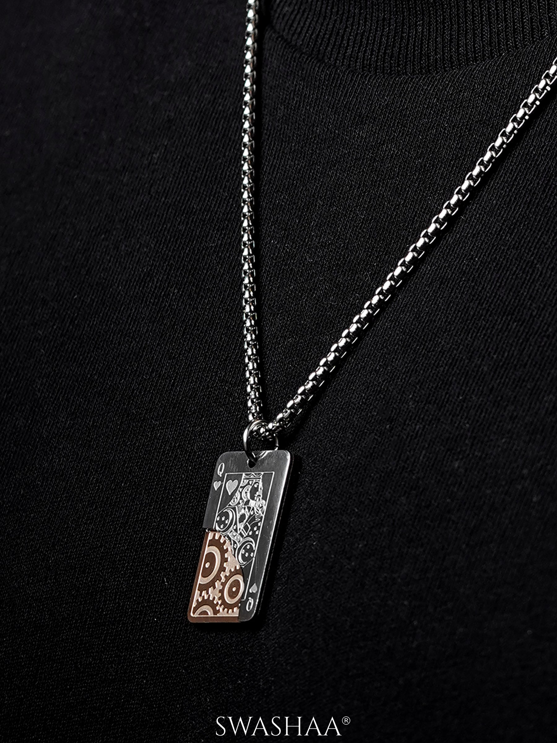 Javier Ace Card Dual Tone Silver Men's Chain Pendant