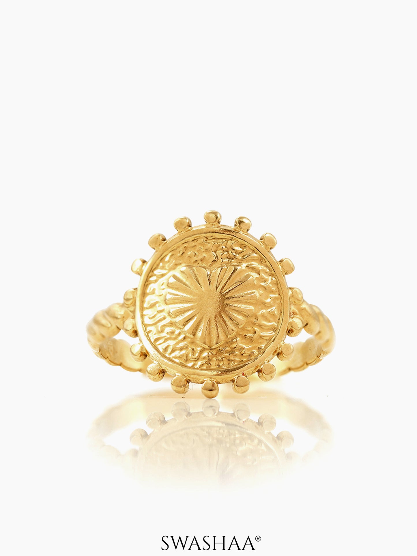 Jemima Textured Circular Medallion 18K Gold Plated Ring