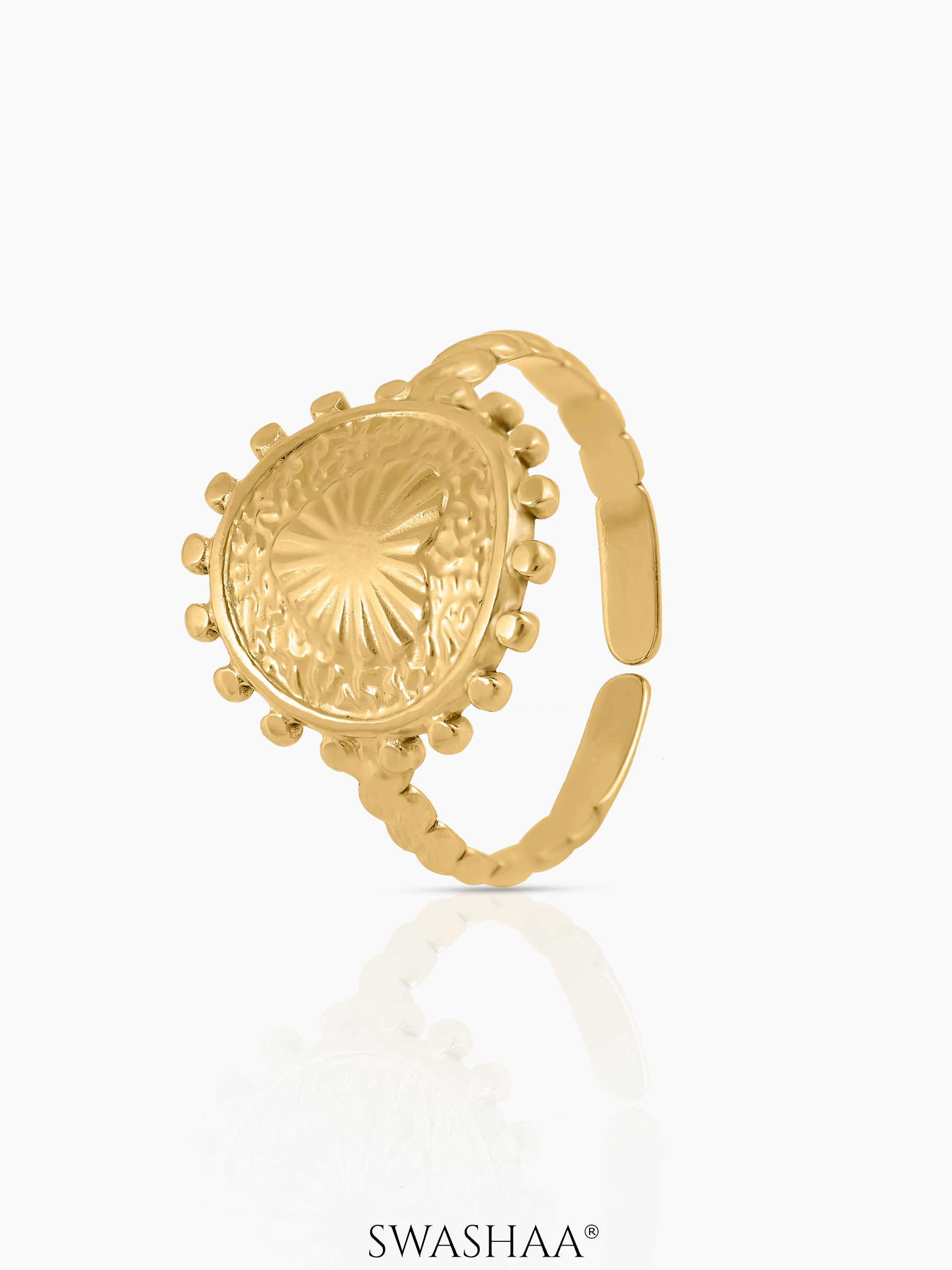 Jemima Textured Circular Medallion 18K Gold Plated Ring