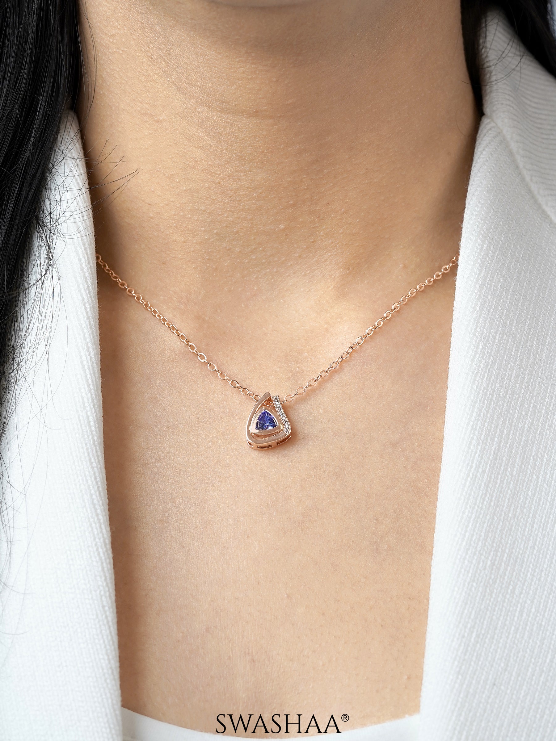 Jena Lavender Stone Charm Rosegold Plated Chain Pendant Necklace